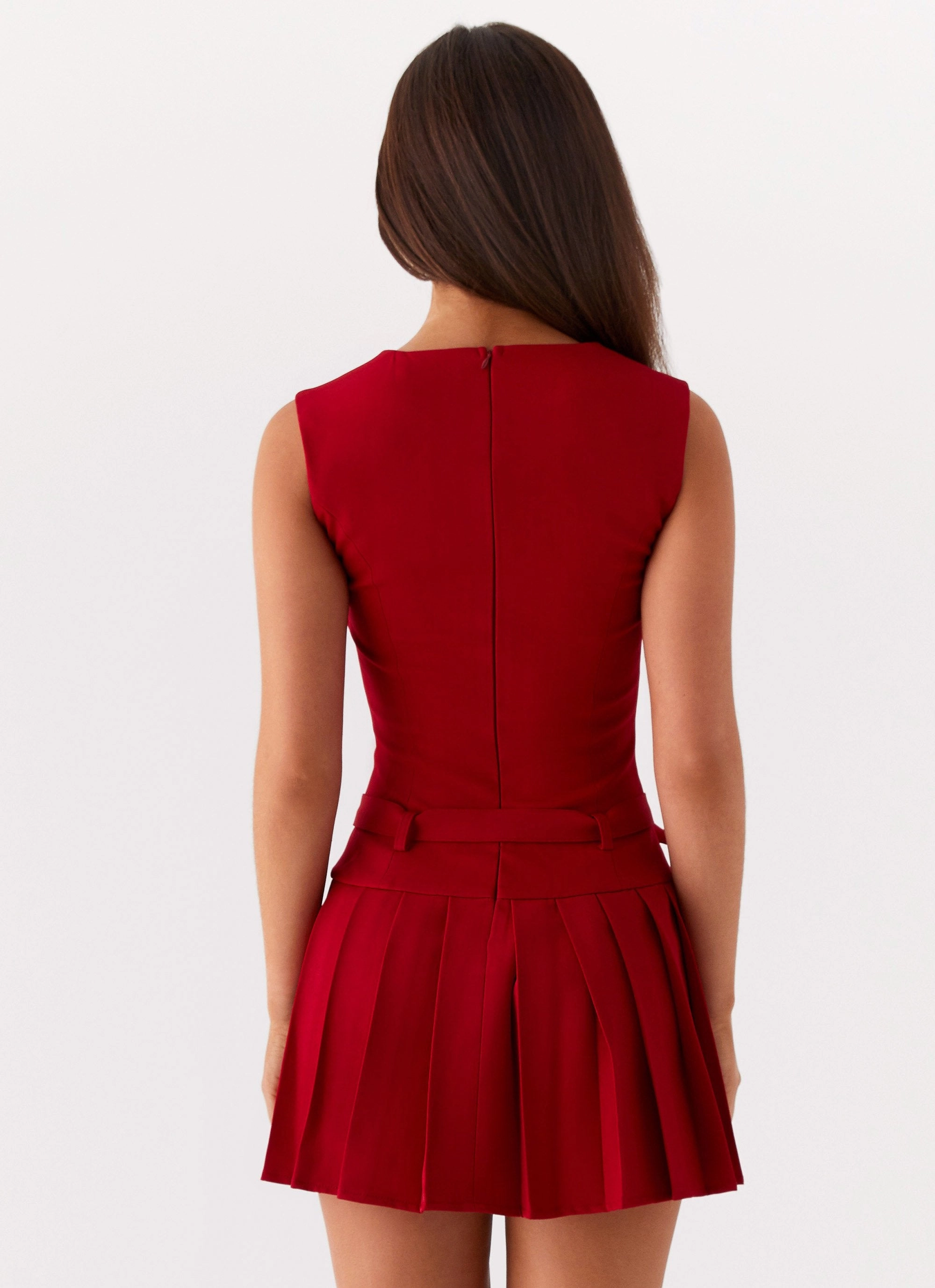 Justina Belted Mini Dress - Red Dance Night A Line Cut