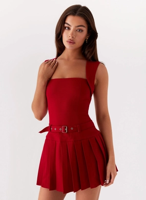 Effortless Fit Design Justina Belted Mini Dress - Red