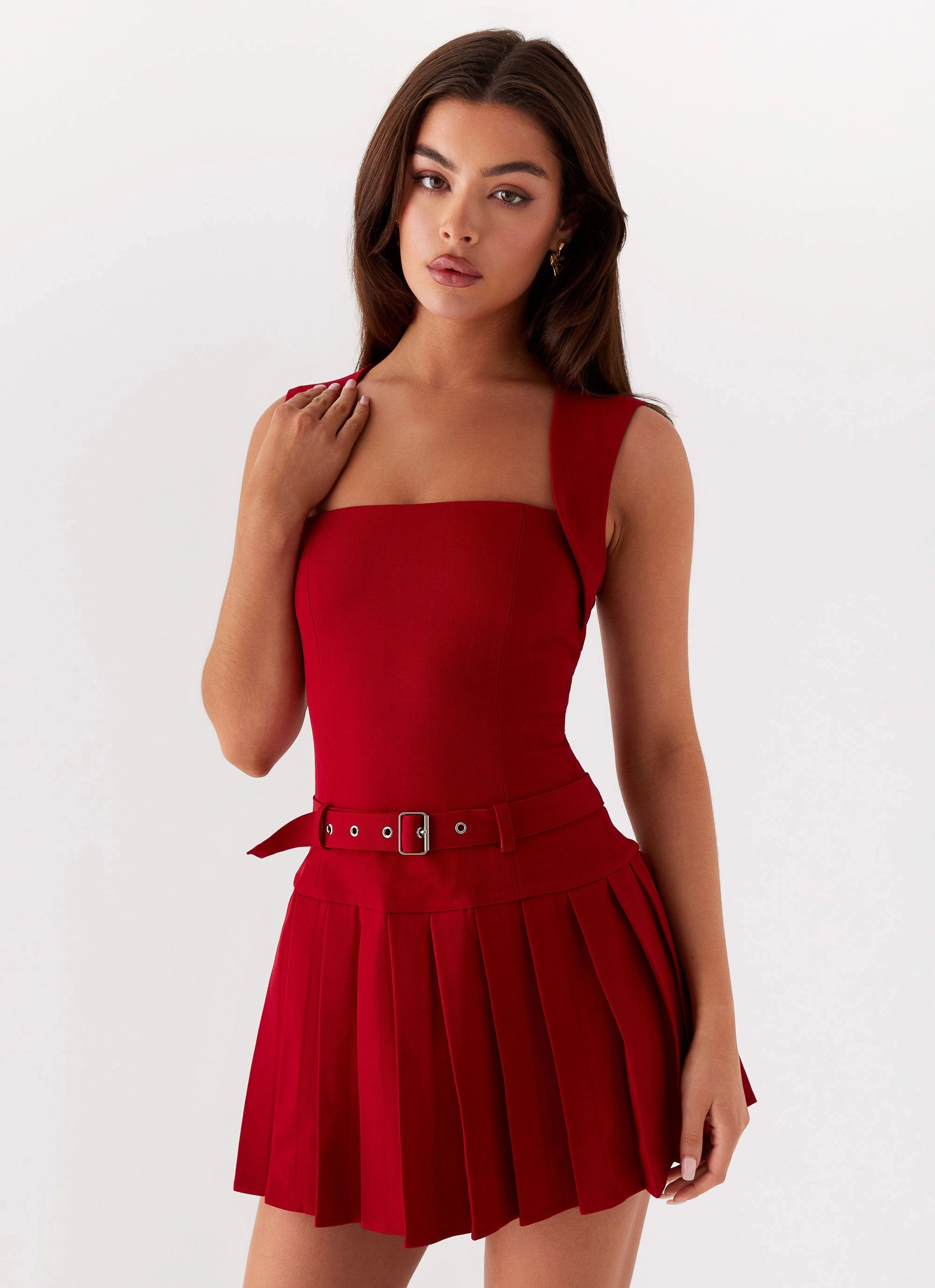 Effortless Fit Design Justina Belted Mini Dress - Red