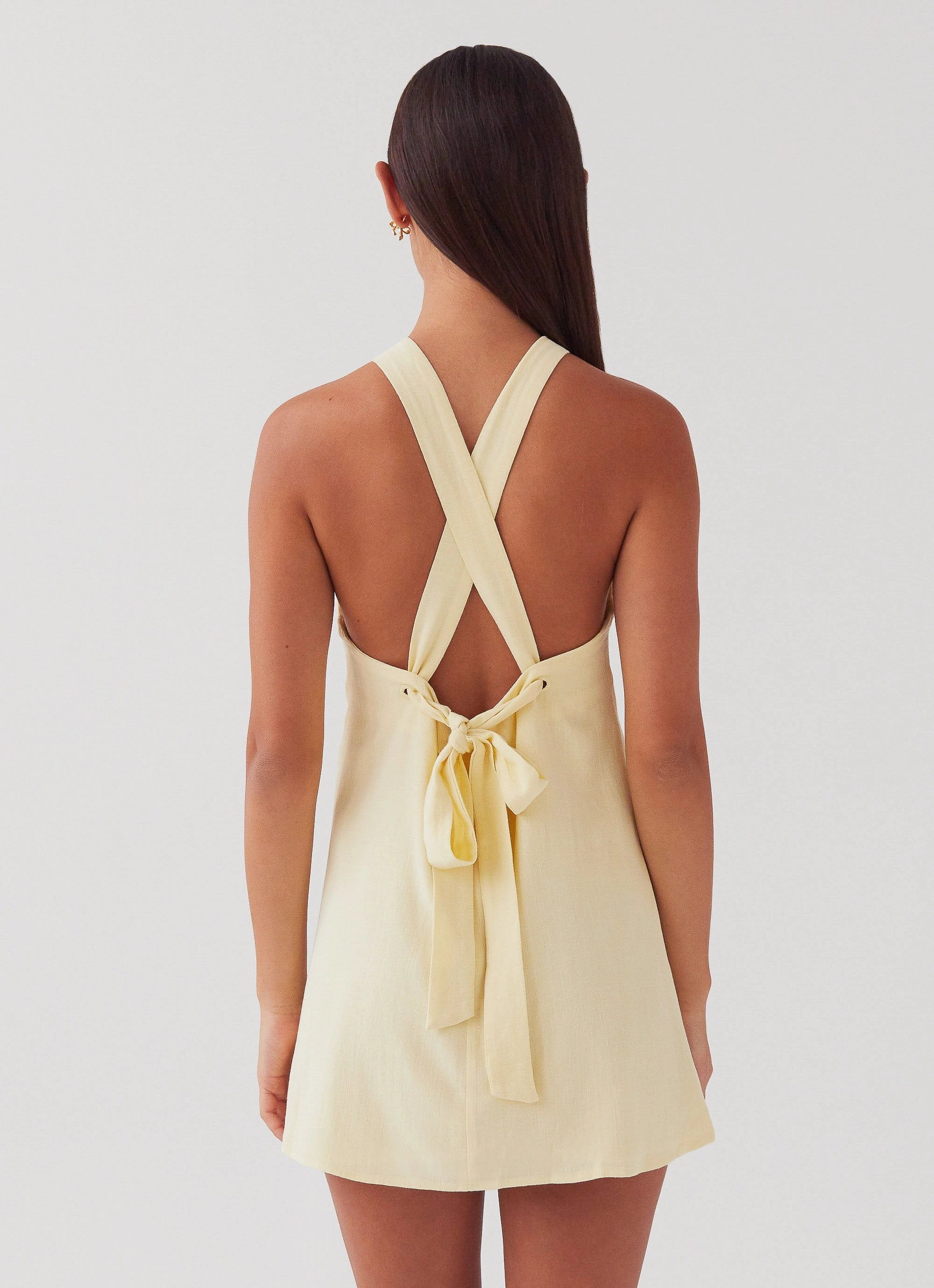 Keira Linen Mini Dress - Lemon Tassel-Detail Casual Must-Have