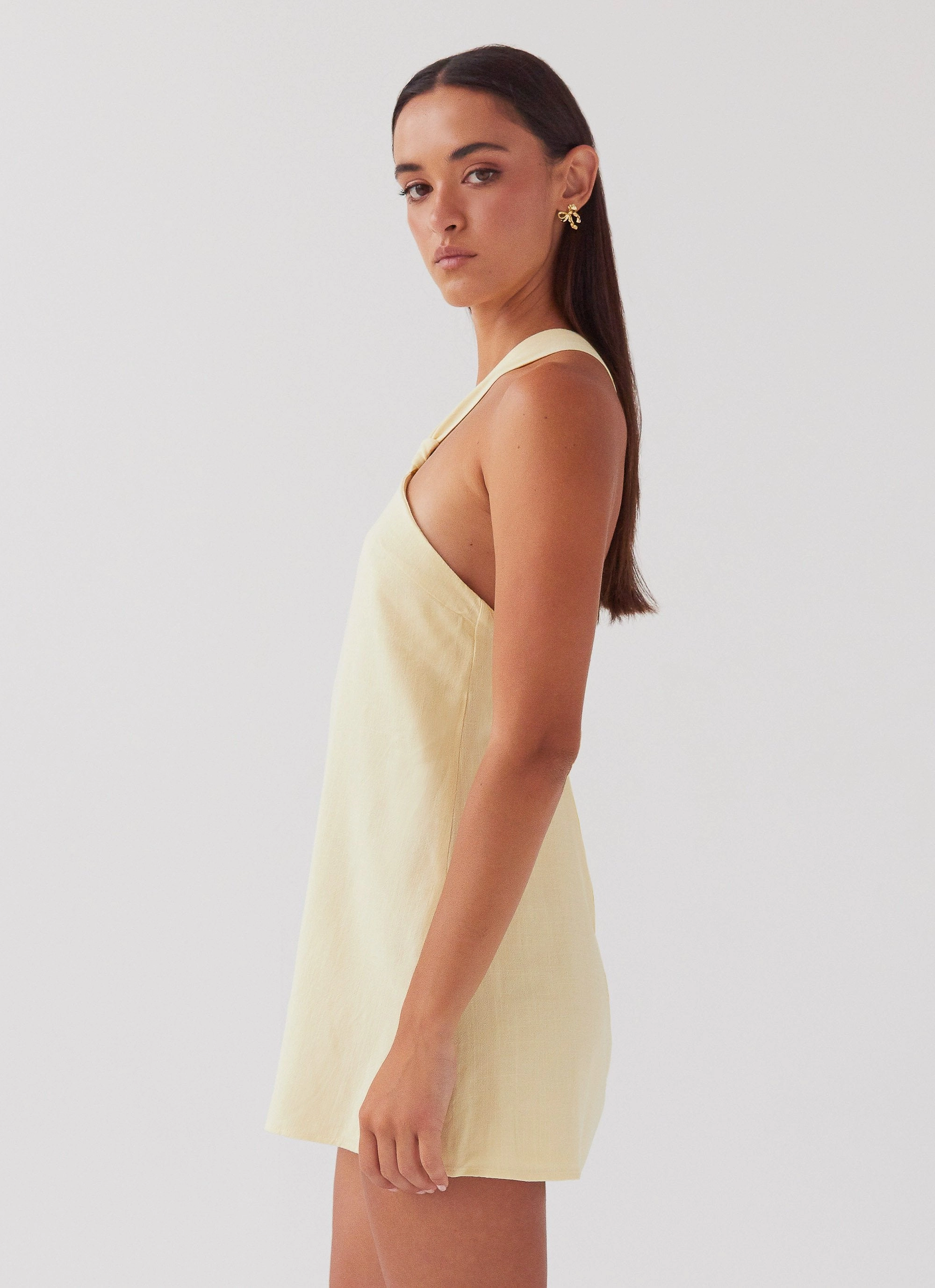 Anniversary-Event Light Elegance Keira Linen Mini Dress - Lemon