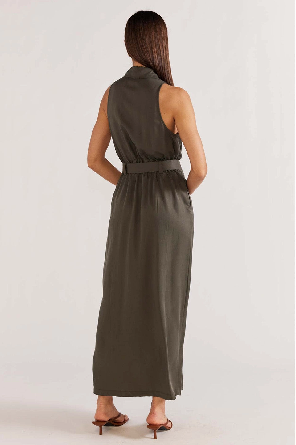 Kendi Khaki Cargo Midi Dress Holiday-Party