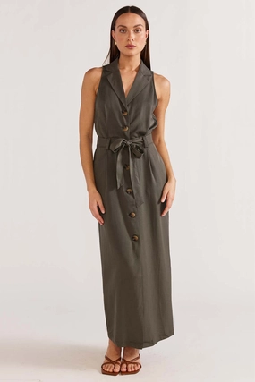 Garden Fresh elegant design Kendi Khaki Cargo Midi Dress