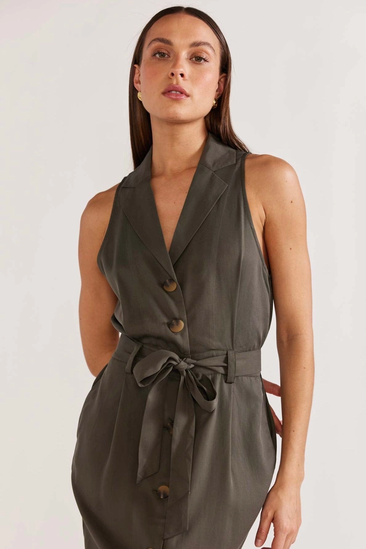 Formal Style Kendi Khaki Cargo Midi Dress