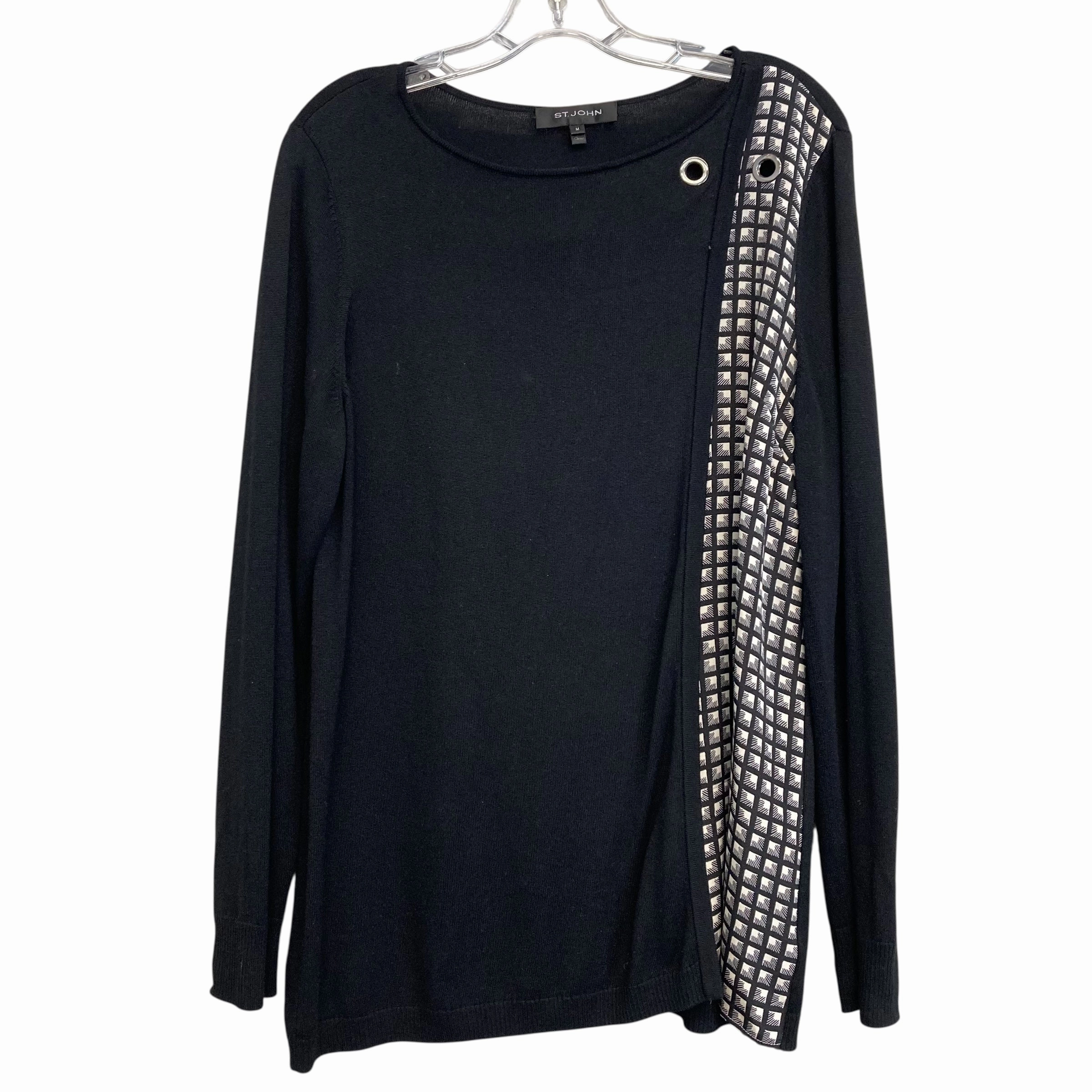 Quick Dry Material Sweater Designer By St John Collection In Black & Cream, Size:M