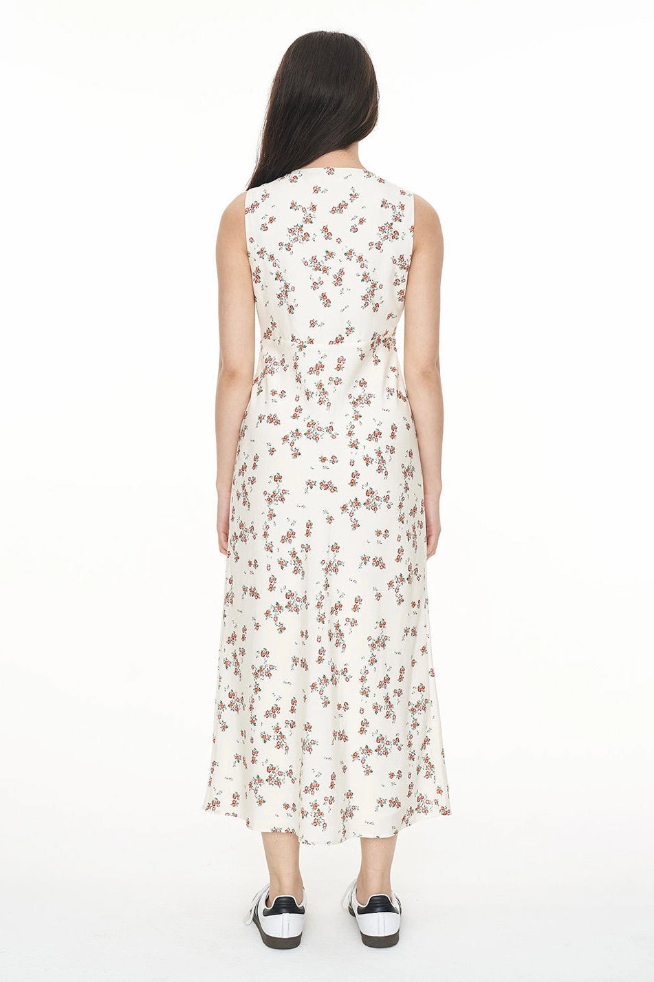 Lalisa Cleo White Multi Floral Midi Dress Work Ease