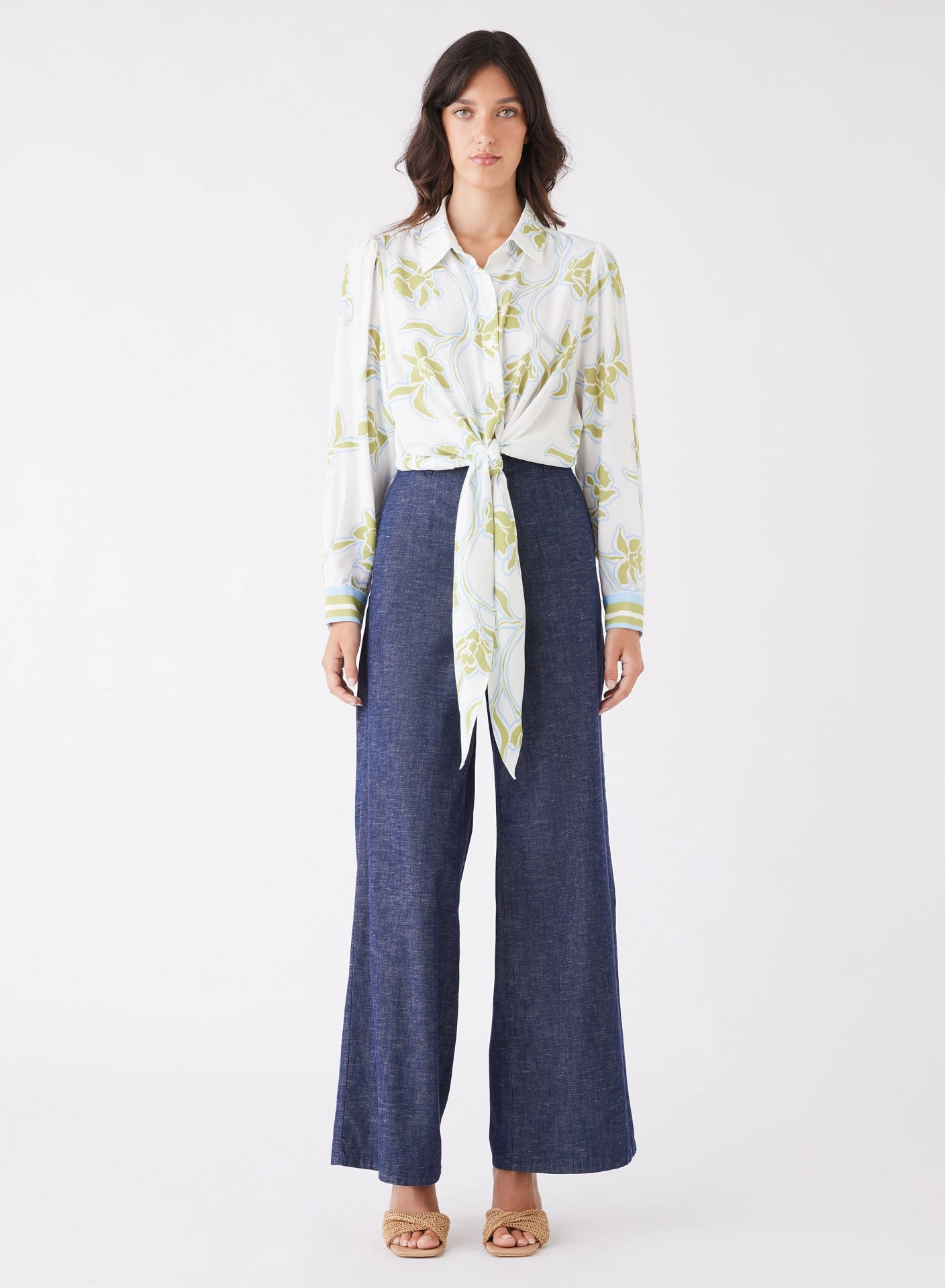 Tranquility Olive Floral Front Tie LS Shirt BondedSeams Odor Resistant Treatment