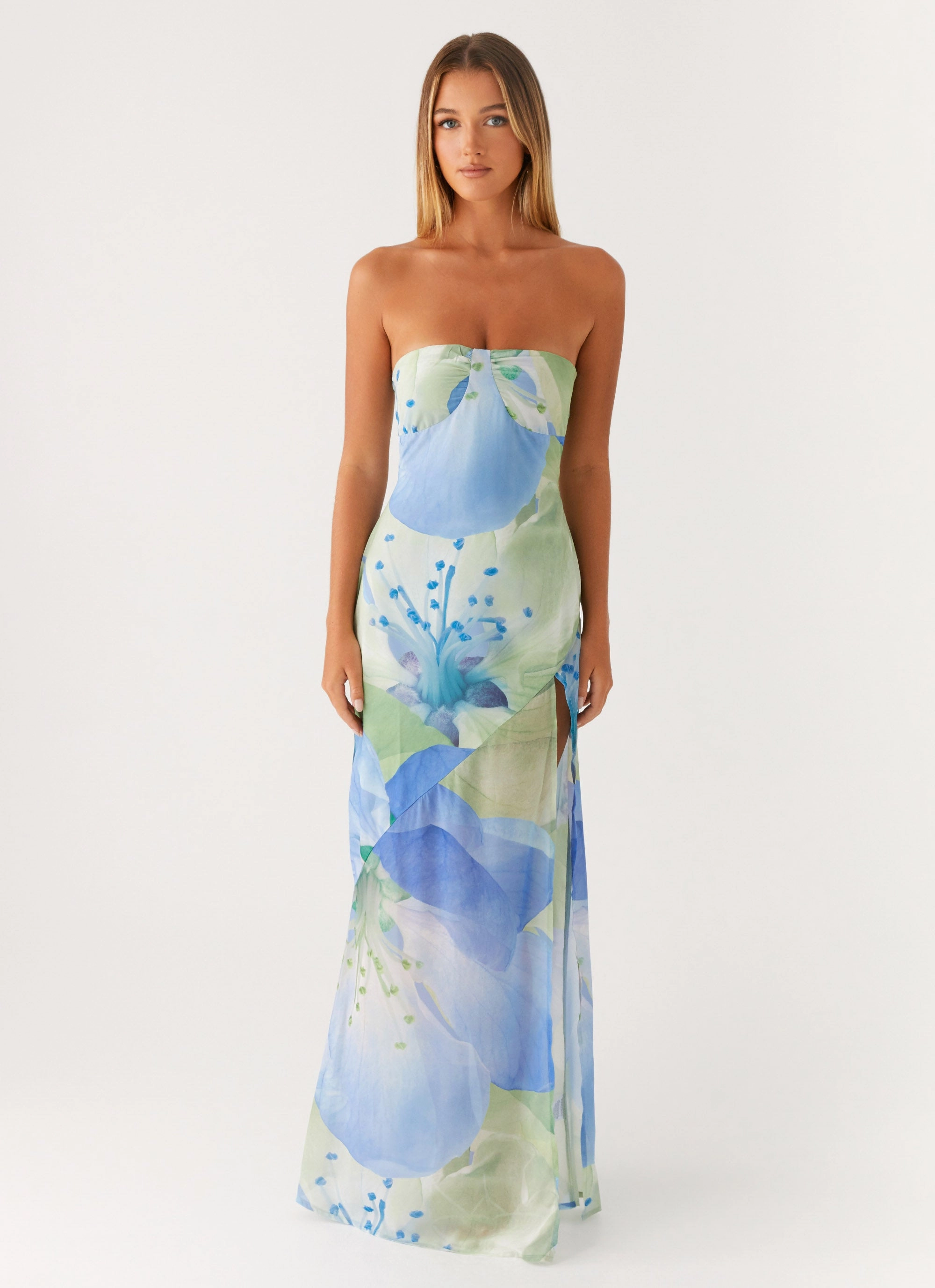 Lawson Maxi Dress - Flower Print High Hemline bold appearance