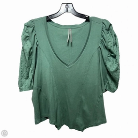 Puff-Sleeve Structured V-Neck Top By Anthropologie In Green, Size: 1X Layered Neckline Ultimate Comfort