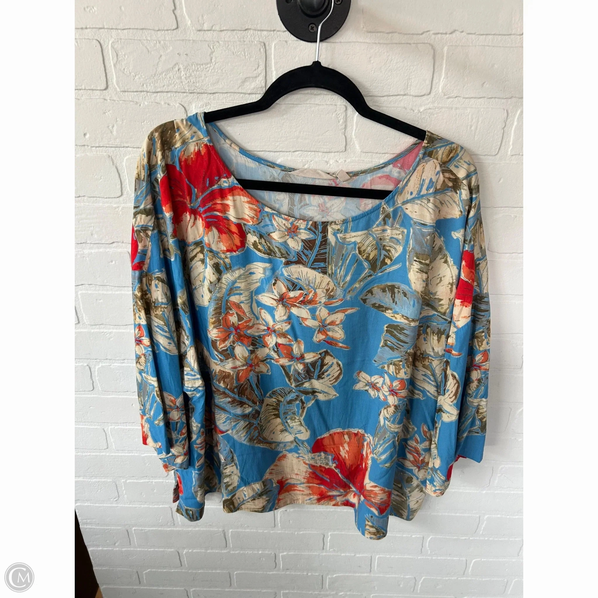 Top Short Sleeve By Soft Surroundings In Blue & Tan, Size: 2x Relaxing Day MultiPly Fabric