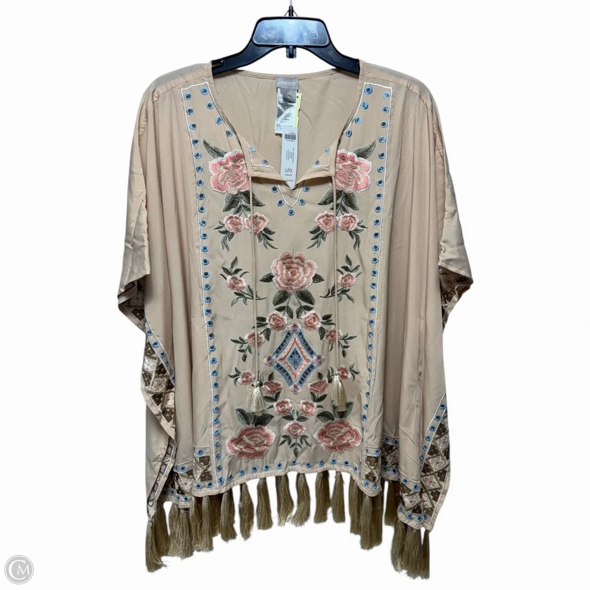 Embroidered Tassel Poncho By Chicos In Floral Print, Size: L Eco Friendly Padding