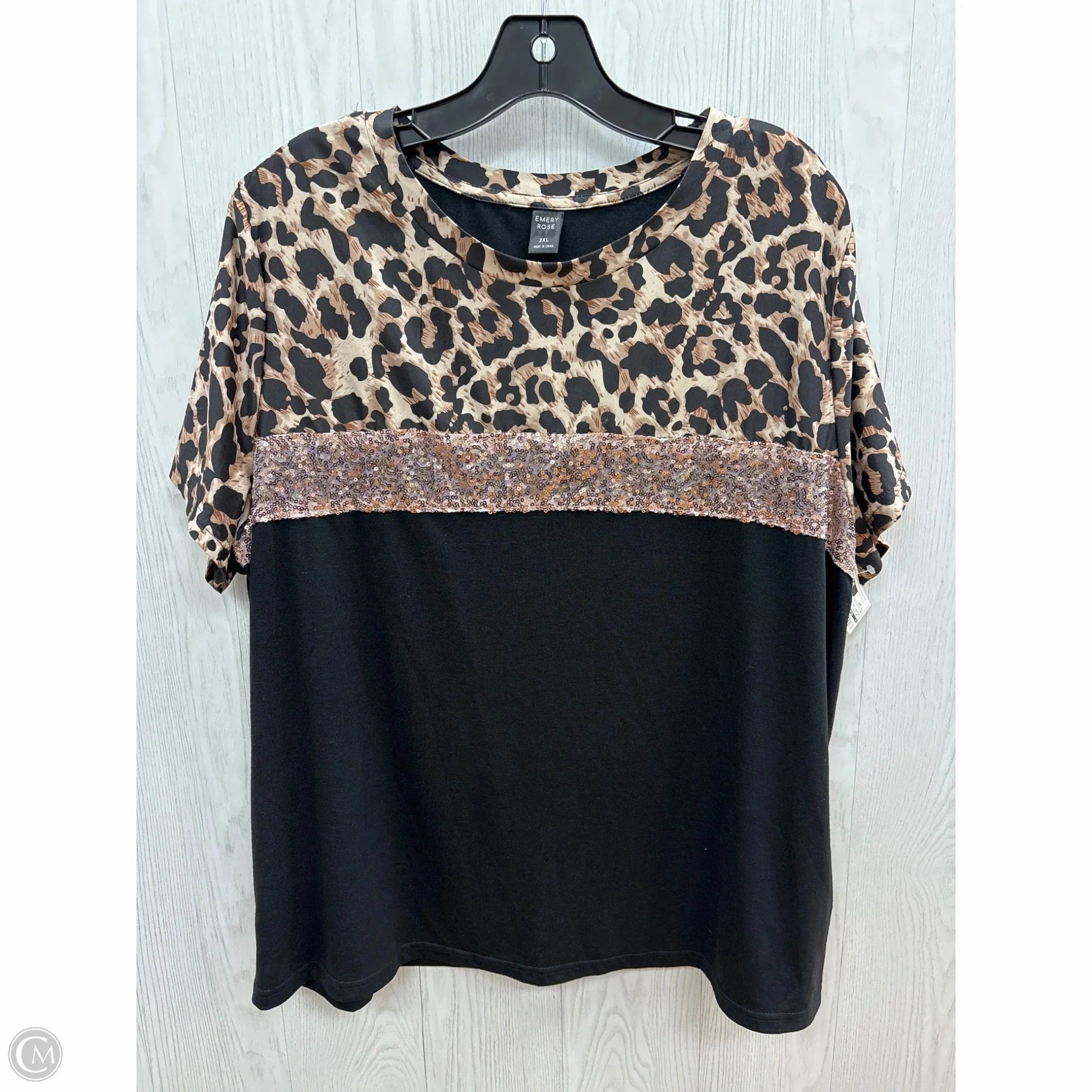 Top Short Sleeve By Clothes Mentor In Animal Print, Size: 2x Yarn Dyed Fabric
