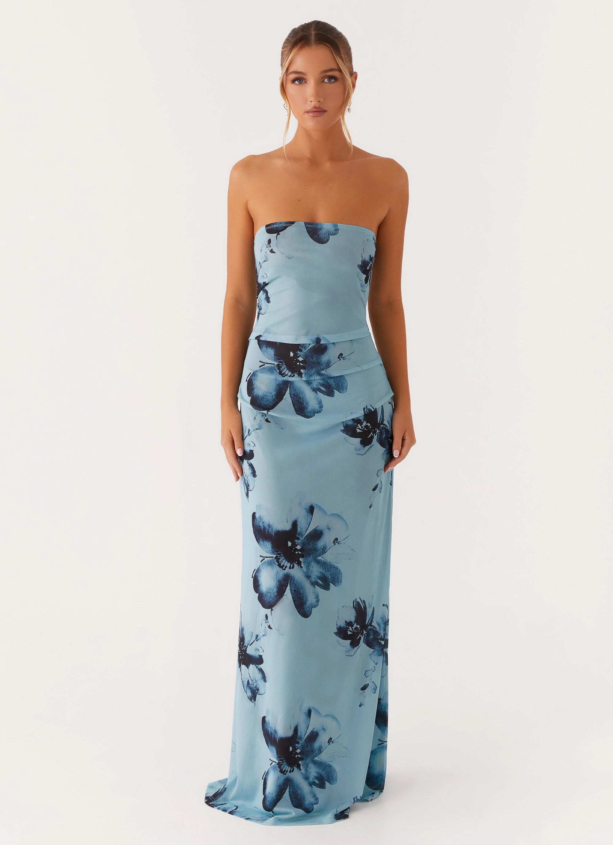 Field Of Dreams Maxi Dress - Blue Black Floral Pink Glow