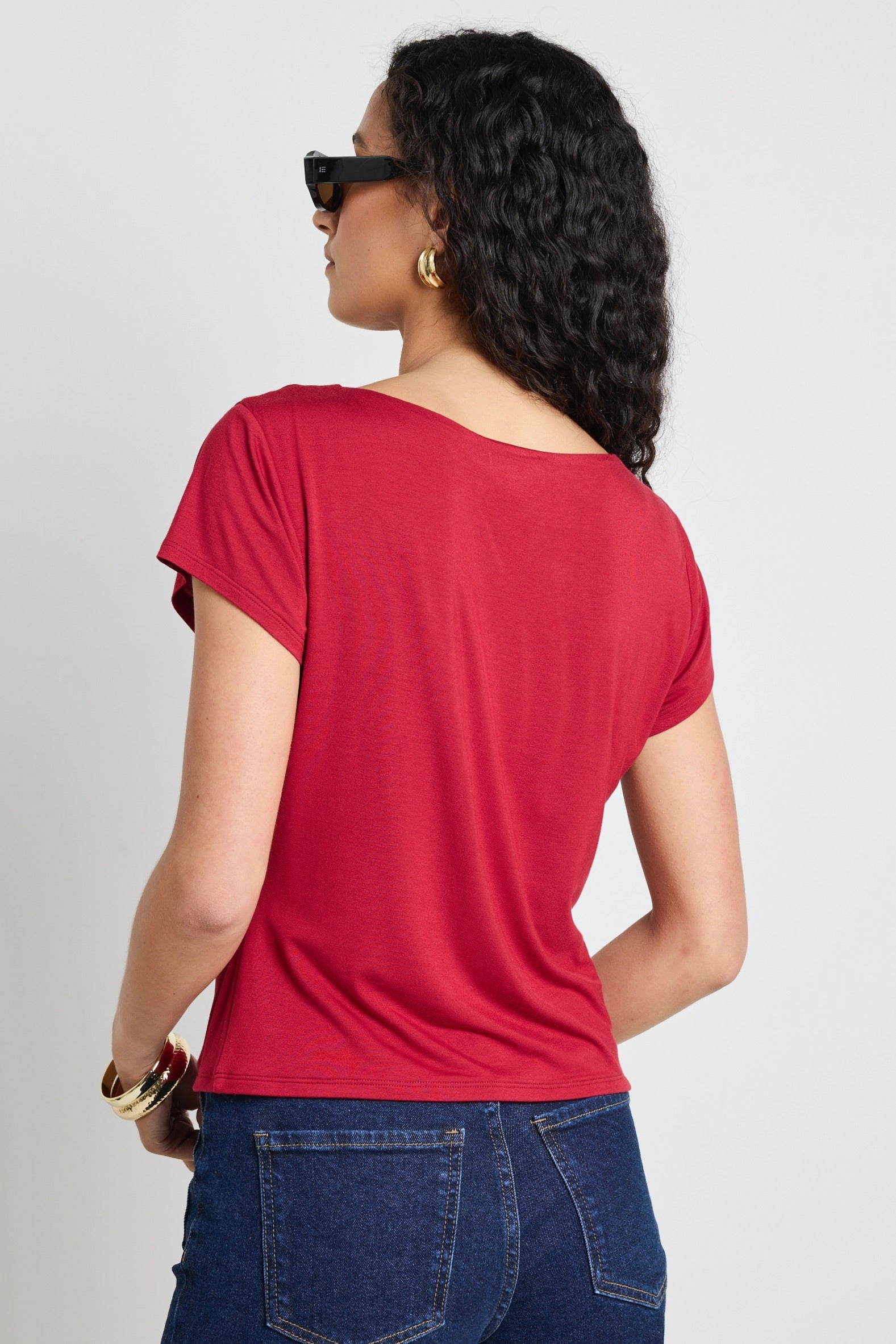 Soft Sweater Impartial Plum Cap Short Sleeve Boat Neck Top