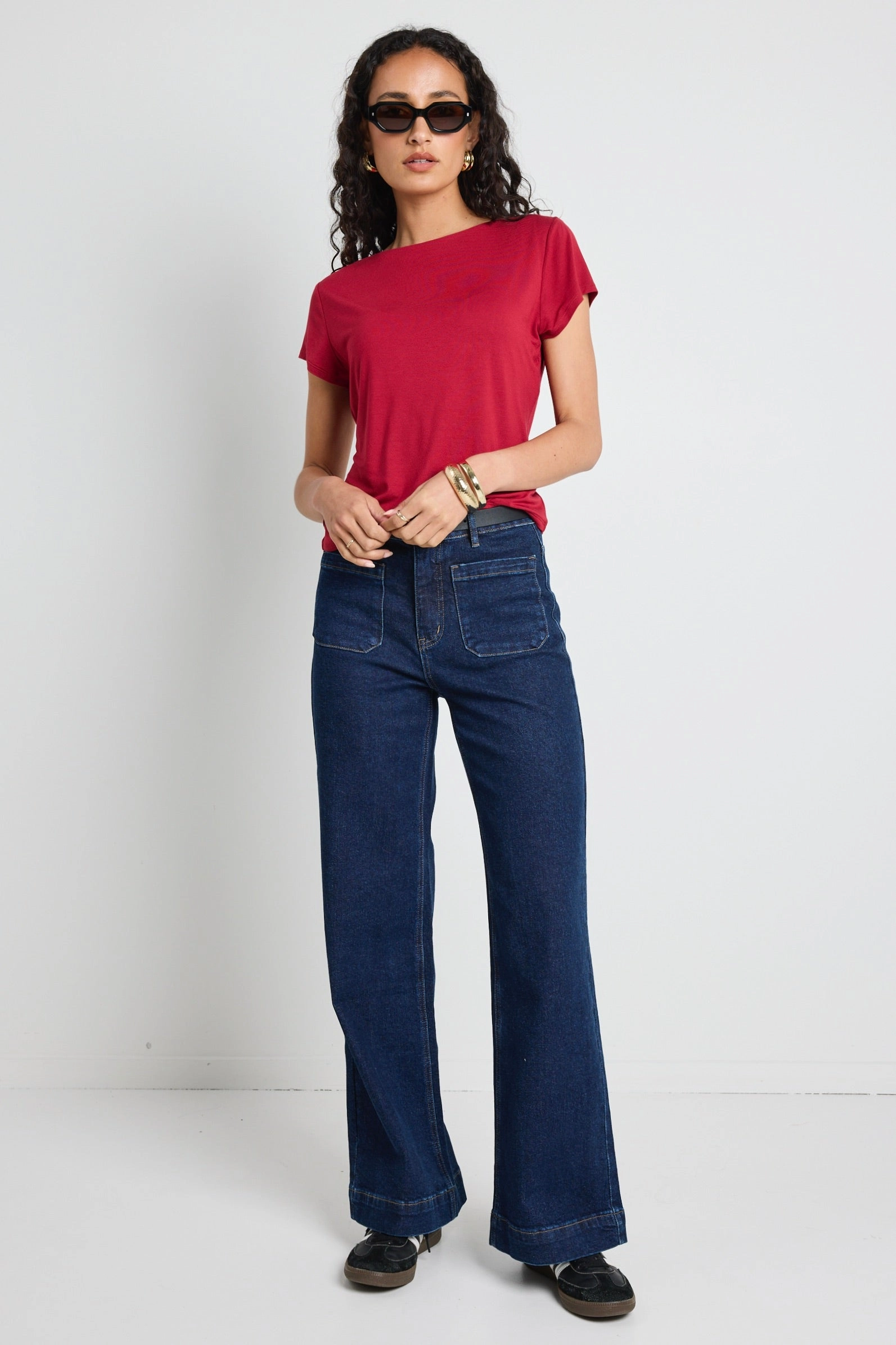 OdorControl Technology Impartial Plum Cap Short Sleeve Boat Neck Top