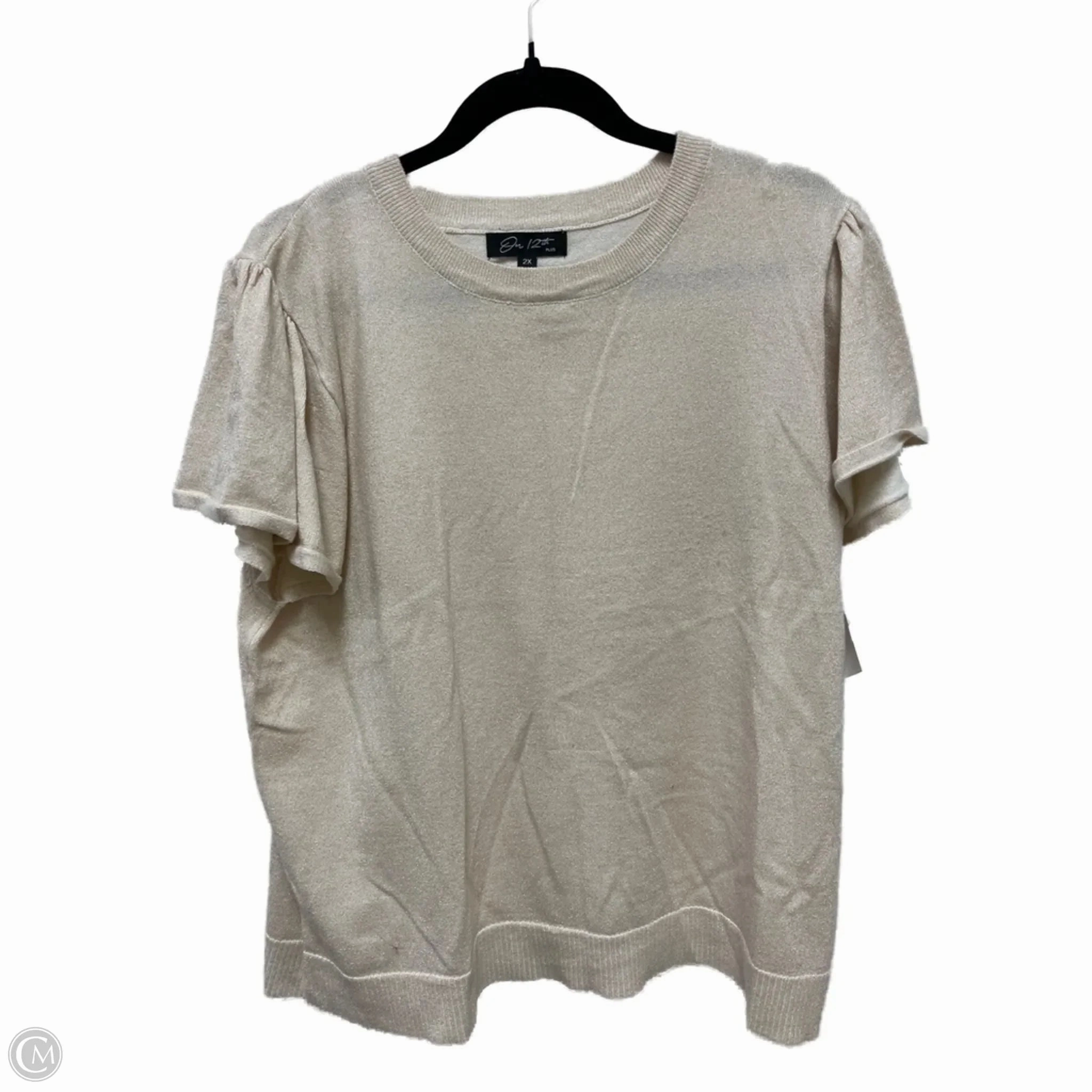 Top Short Sleeve By Clothes Mentor In Tan, Size: 2x Adjustable Hem Cozy Performance