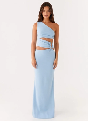 Soft Draping Versatile Layer Wear Laylani Cut Out Maxi Dress - Blue