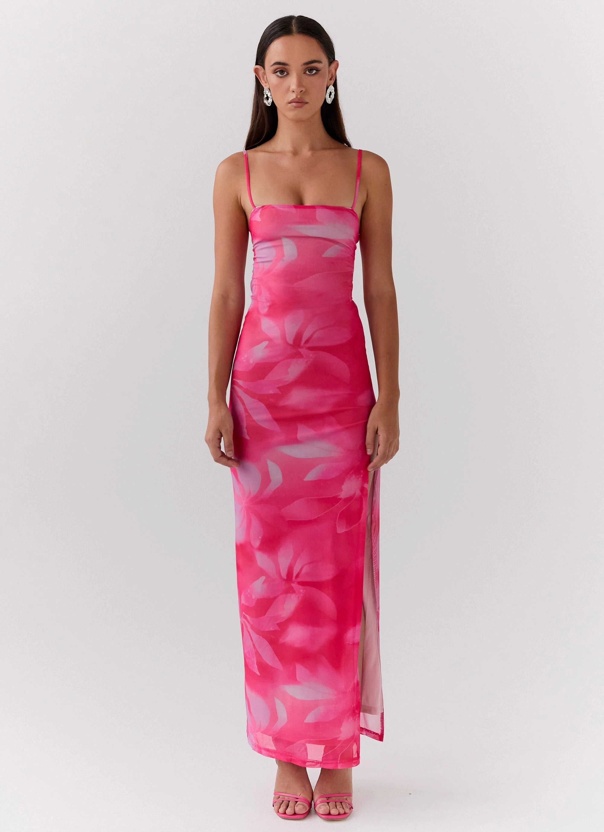 Daily Chic Coral Soft Life In Pink Maxi Dress - Abstract Bloom