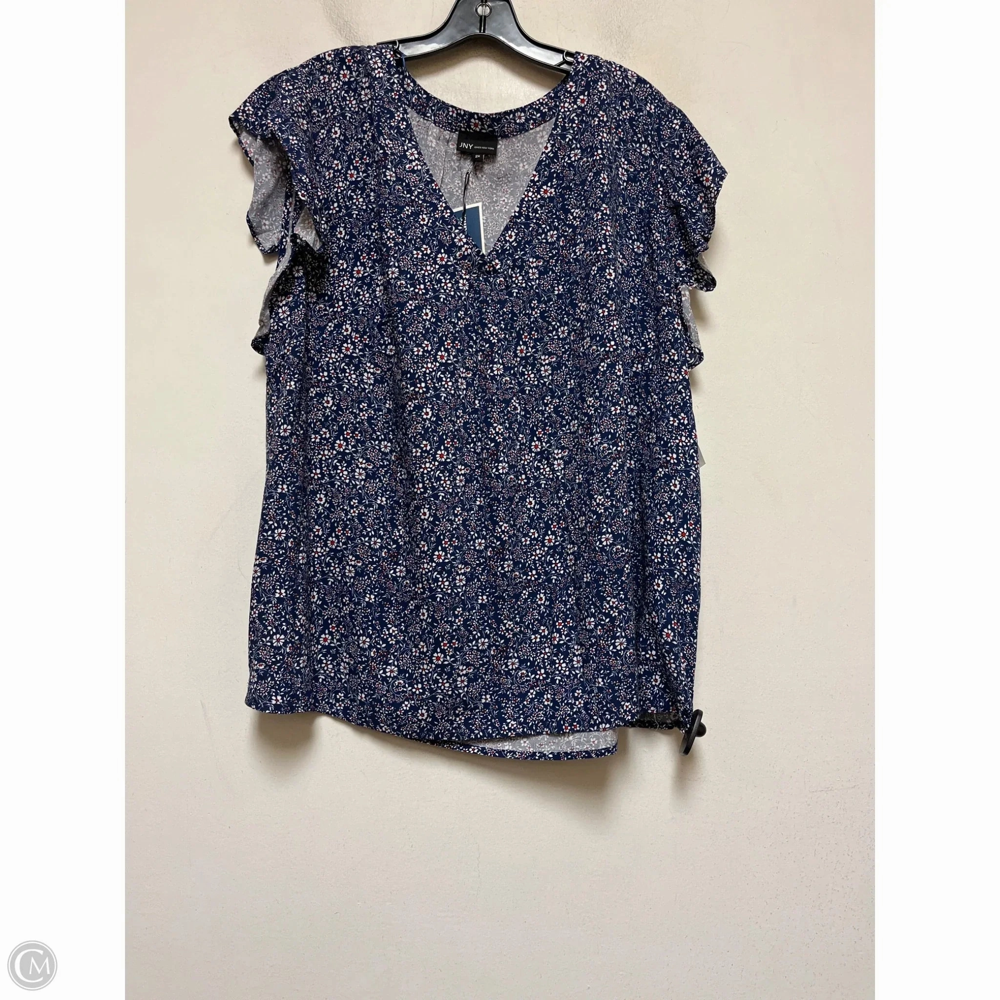 Solid color purity High-Quality Fabric Top Short Sleeve By Jones New York In Floral Print, Size: 2x