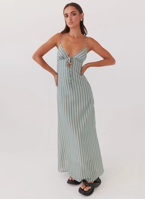 Light Soft Lux Look Flora Linen Maxi Dress - Coastal Stripe