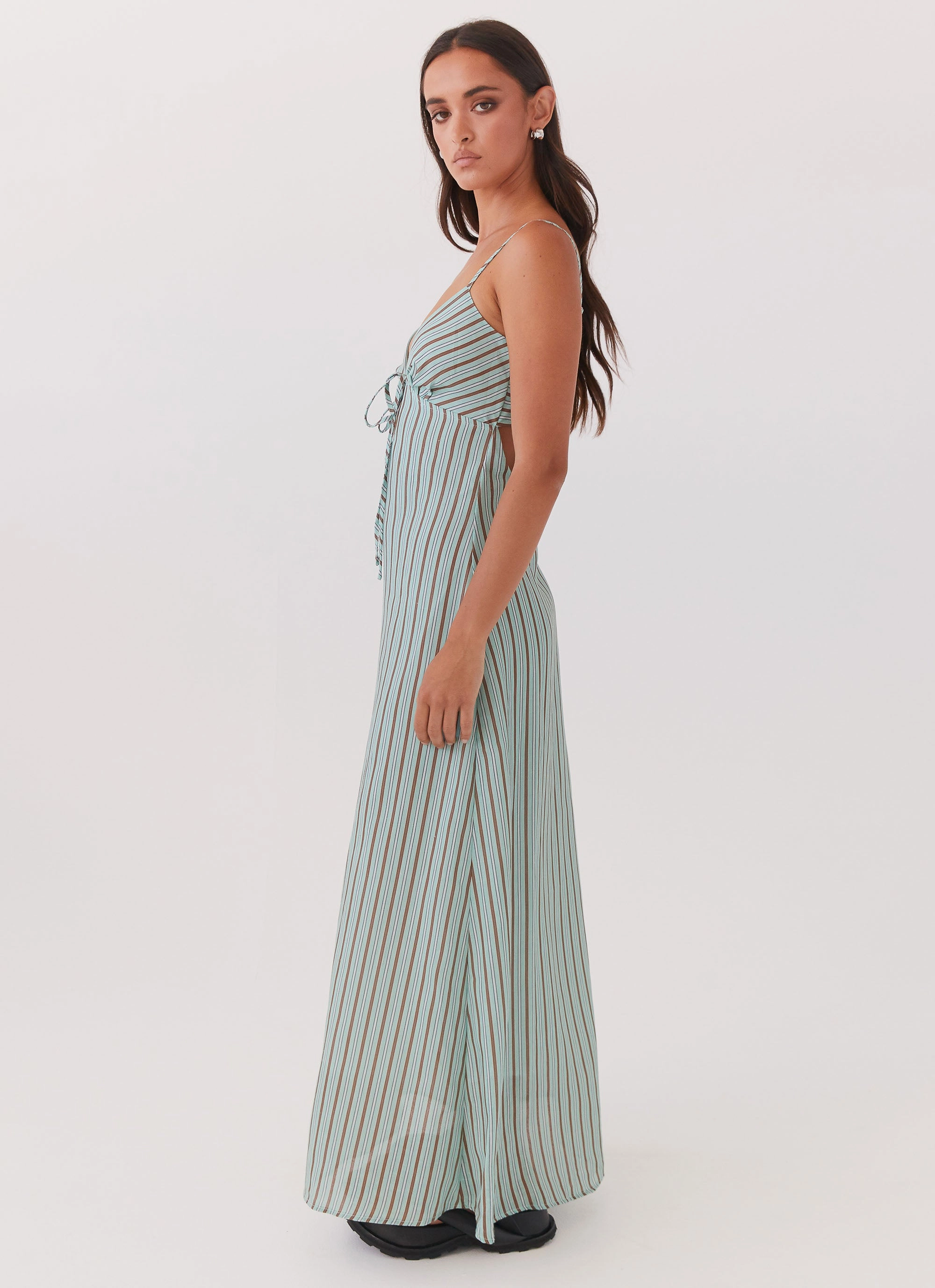 Flora Linen Maxi Dress - Coastal Stripe Subtle Elegance Simple Ease