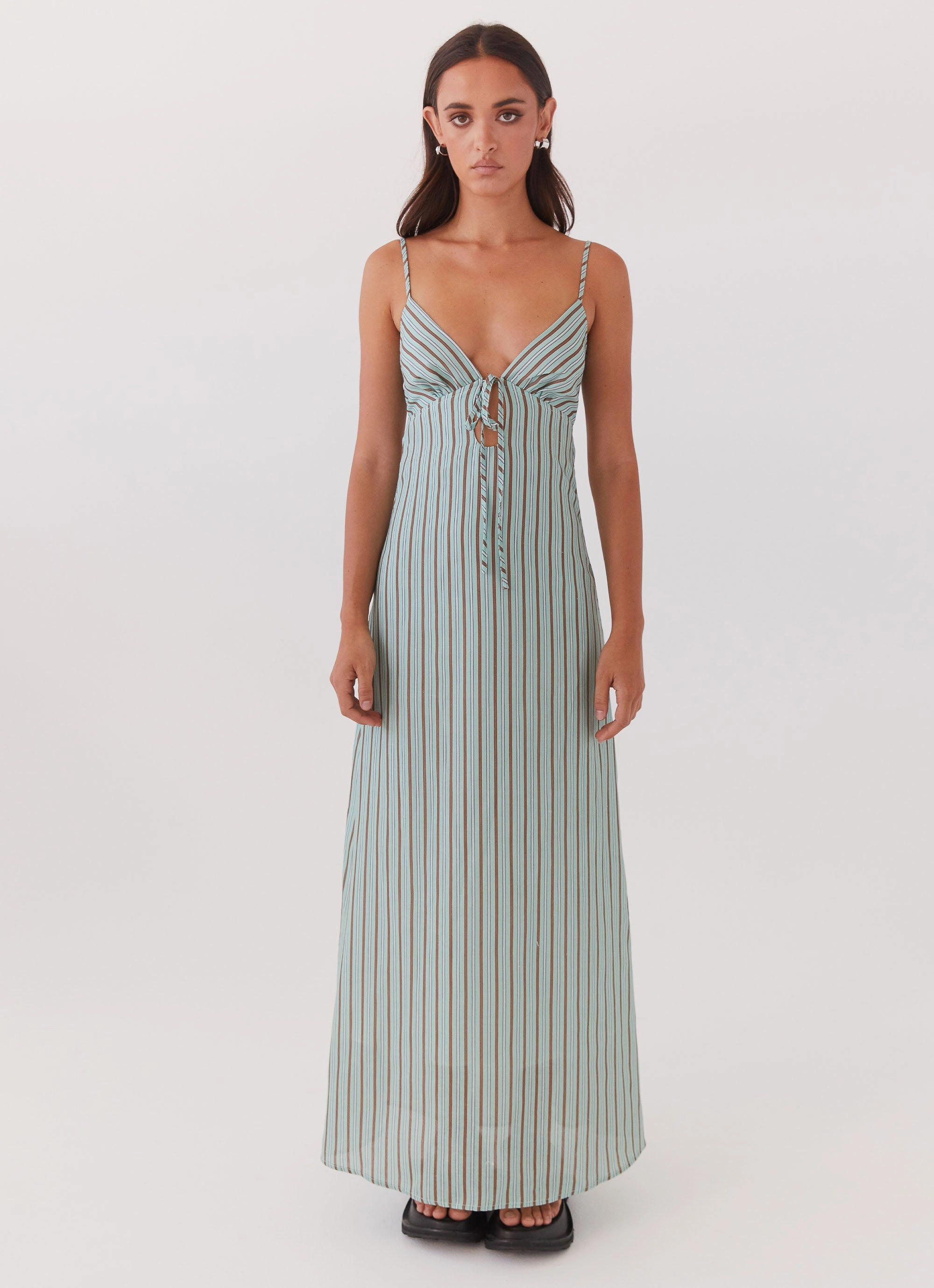 Timeless slip dress Polite Vibe Flora Linen Maxi Dress - Coastal Stripe