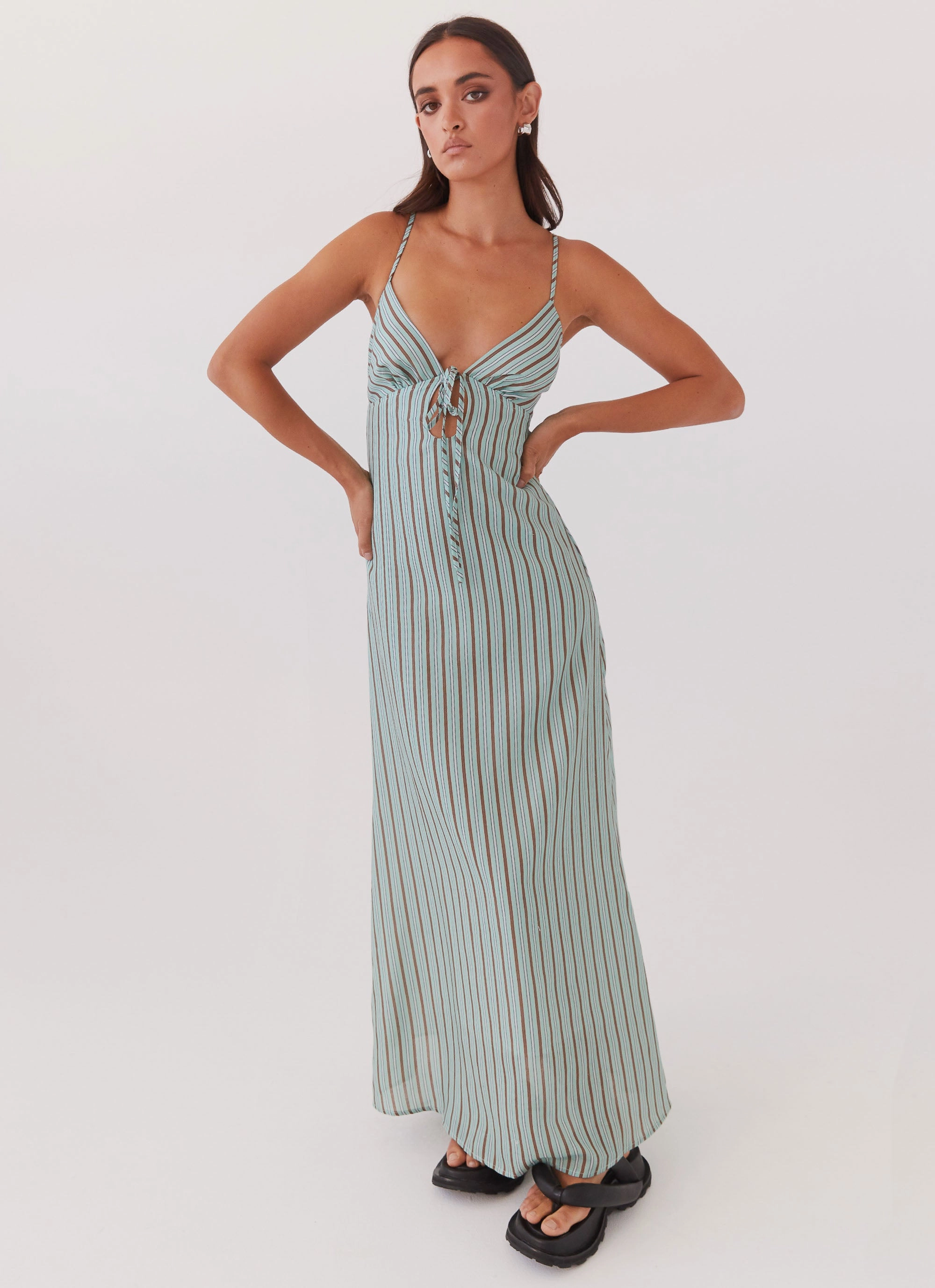 Light Soft Lux Look Flora Linen Maxi Dress - Coastal Stripe