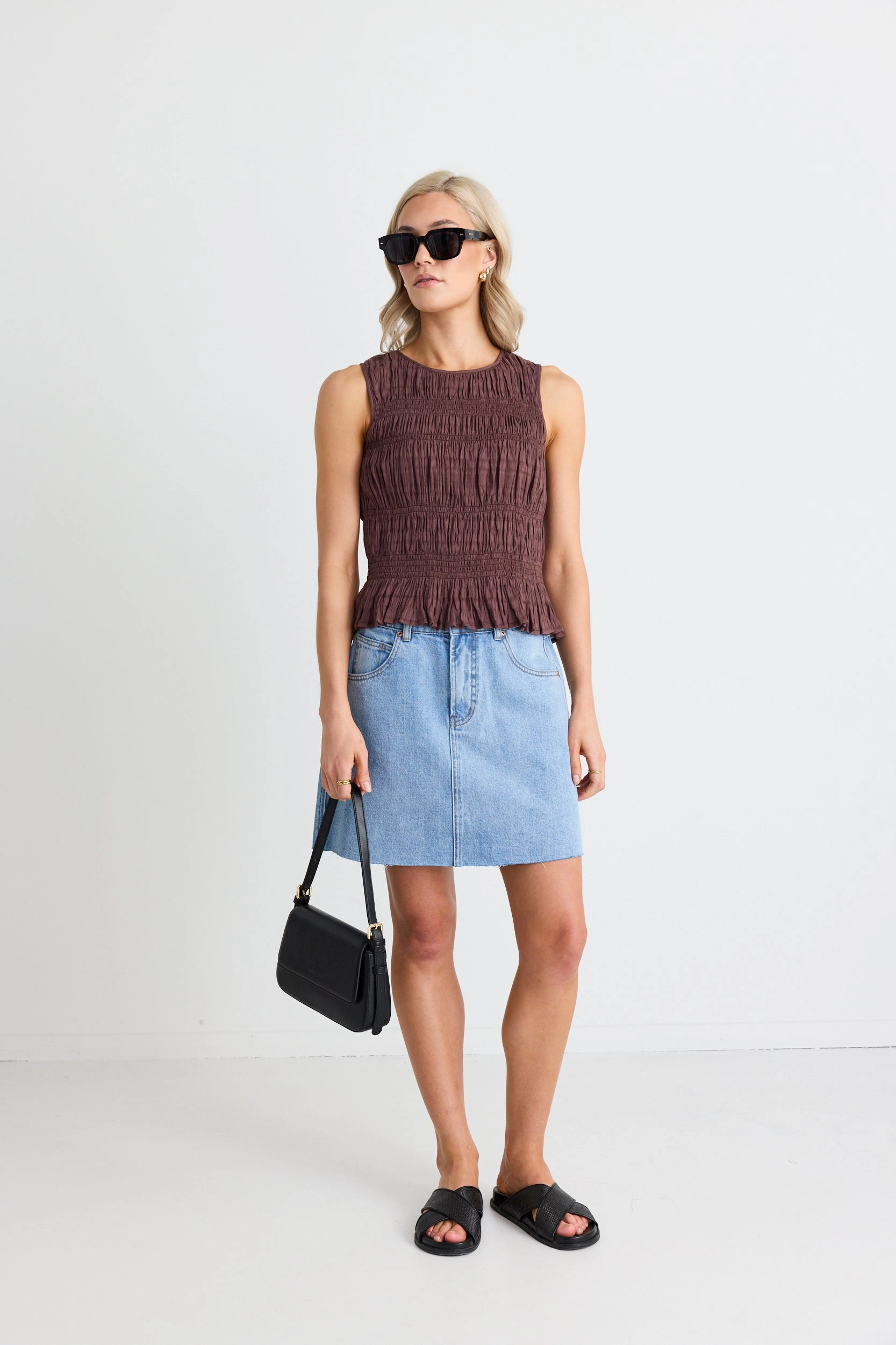 Key Feature Dearest Beach Blue Raw Hem Denim Mini Skirt