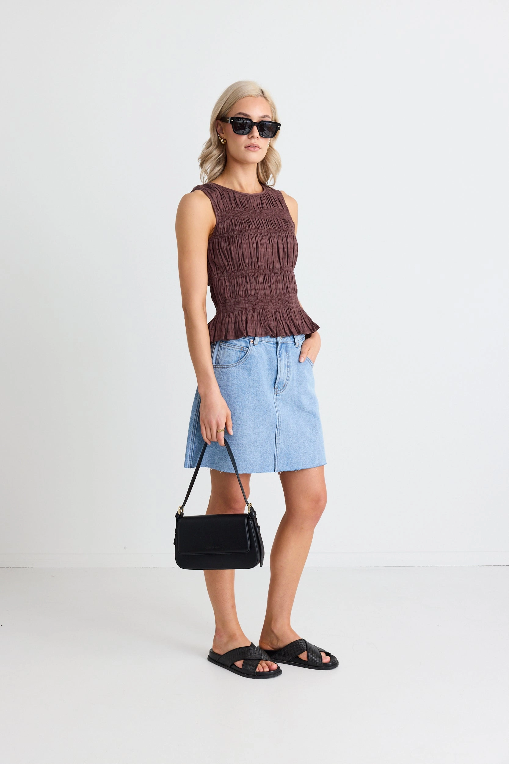 Dearest Beach Blue Raw Hem Denim Mini Skirt mix and match Twist Front Design