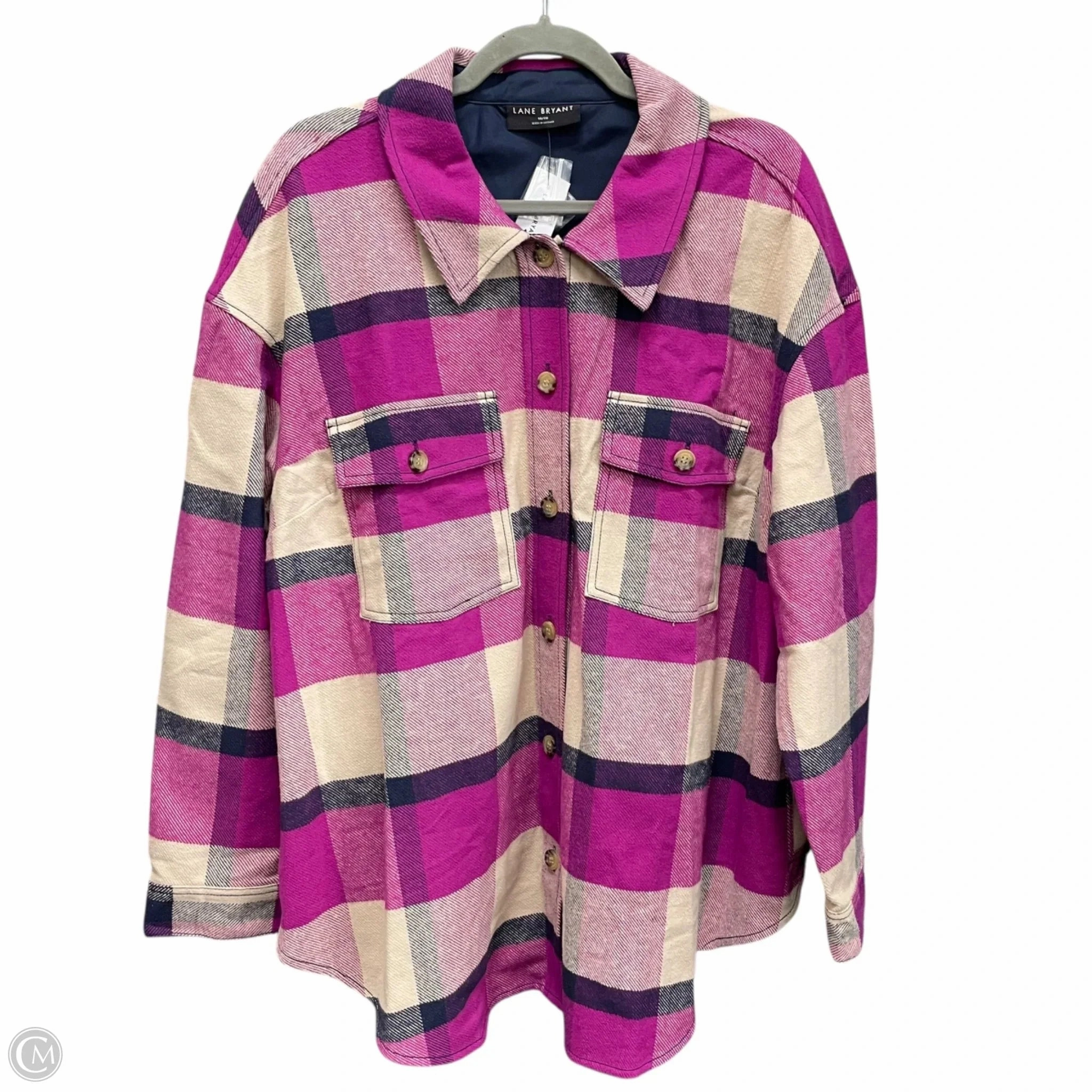 Reflective Safety Details Fray Resistant Edges Jacket Shirt By Lane Bryant In Pink & Tan, Size: 1x
