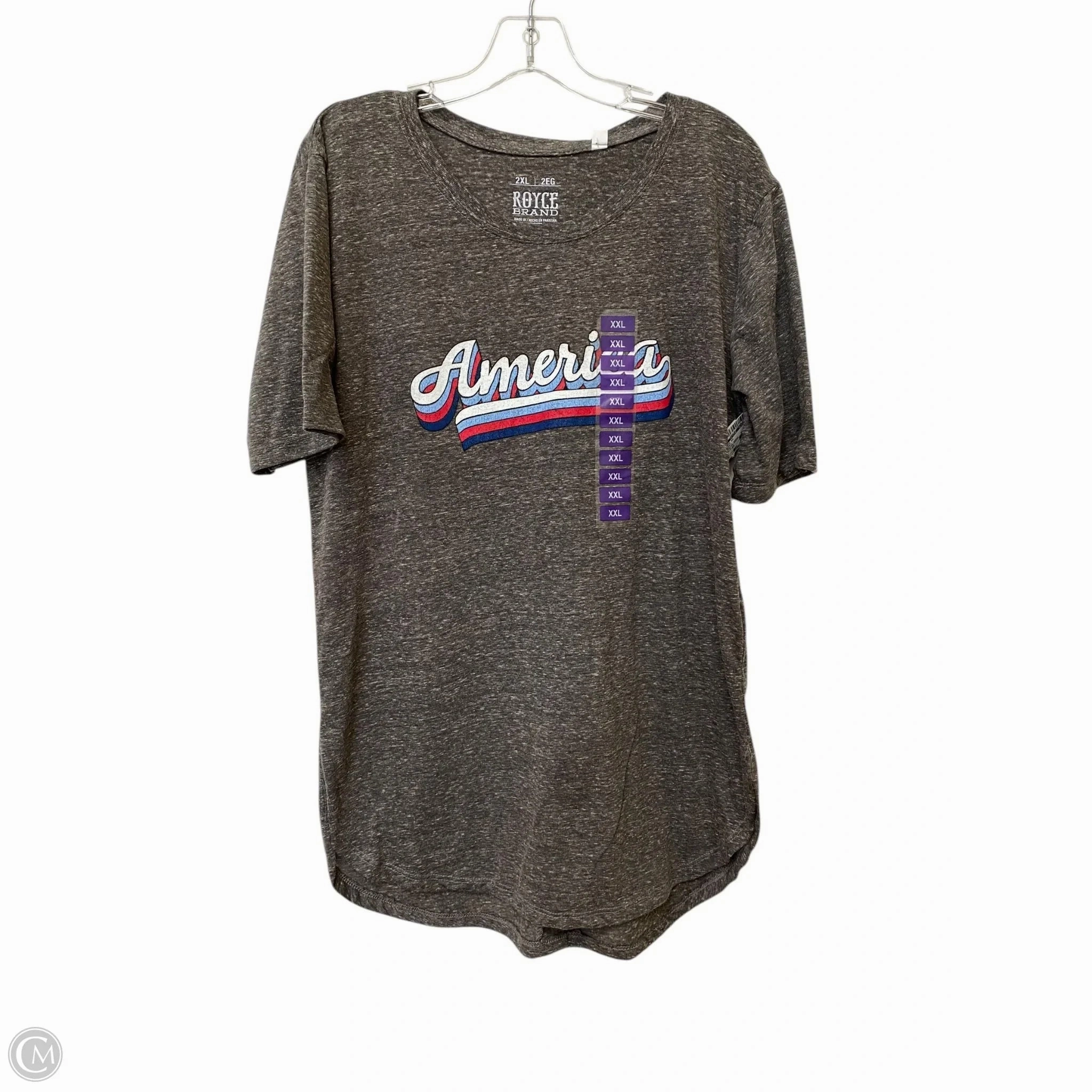 Geometric Pattern Top Short Sleeve By Clothes Mentor In Grey, Size: 2x