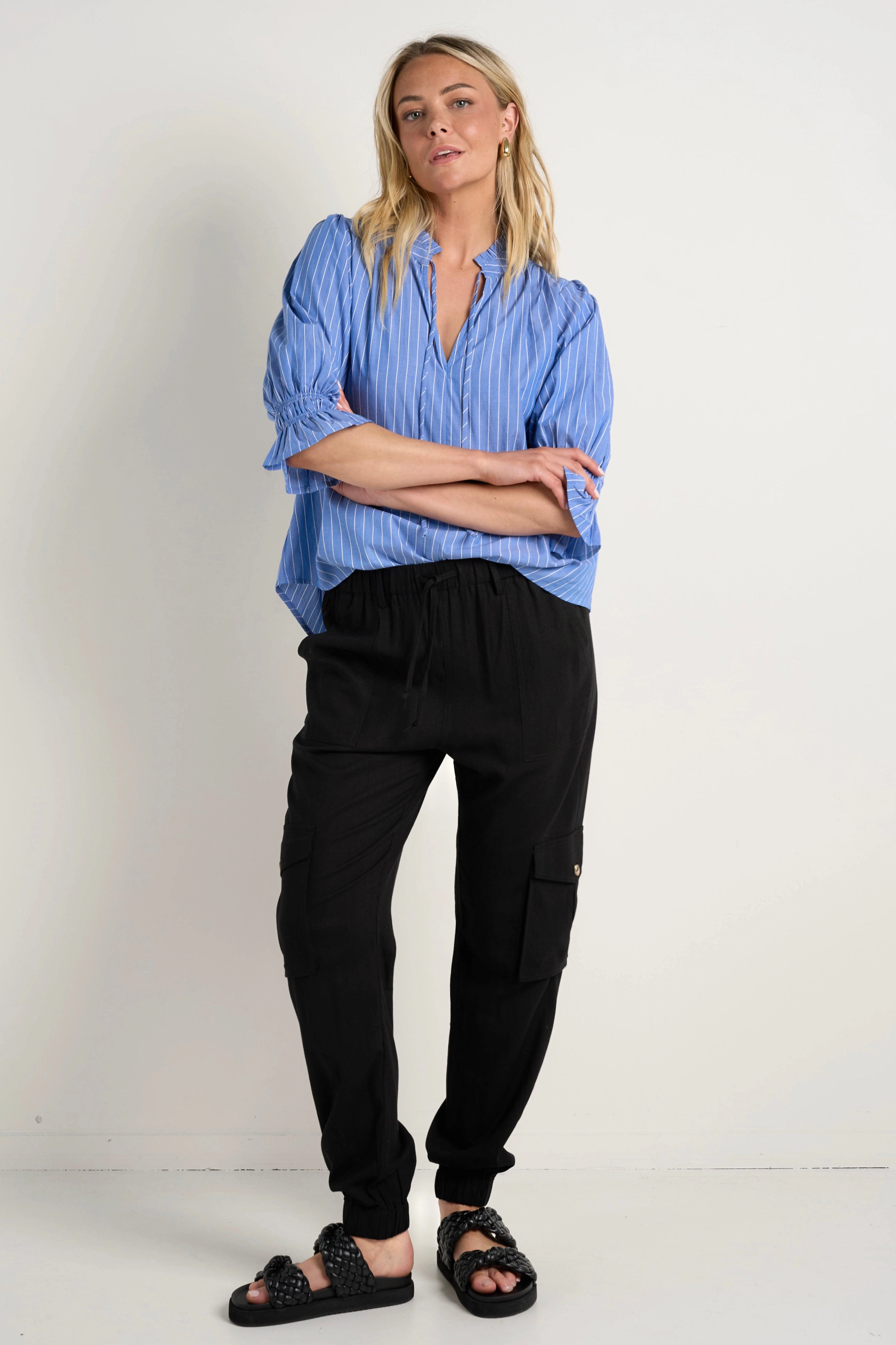 Universal Fit System Debut Black Linen Viscose Jogger Style Pants