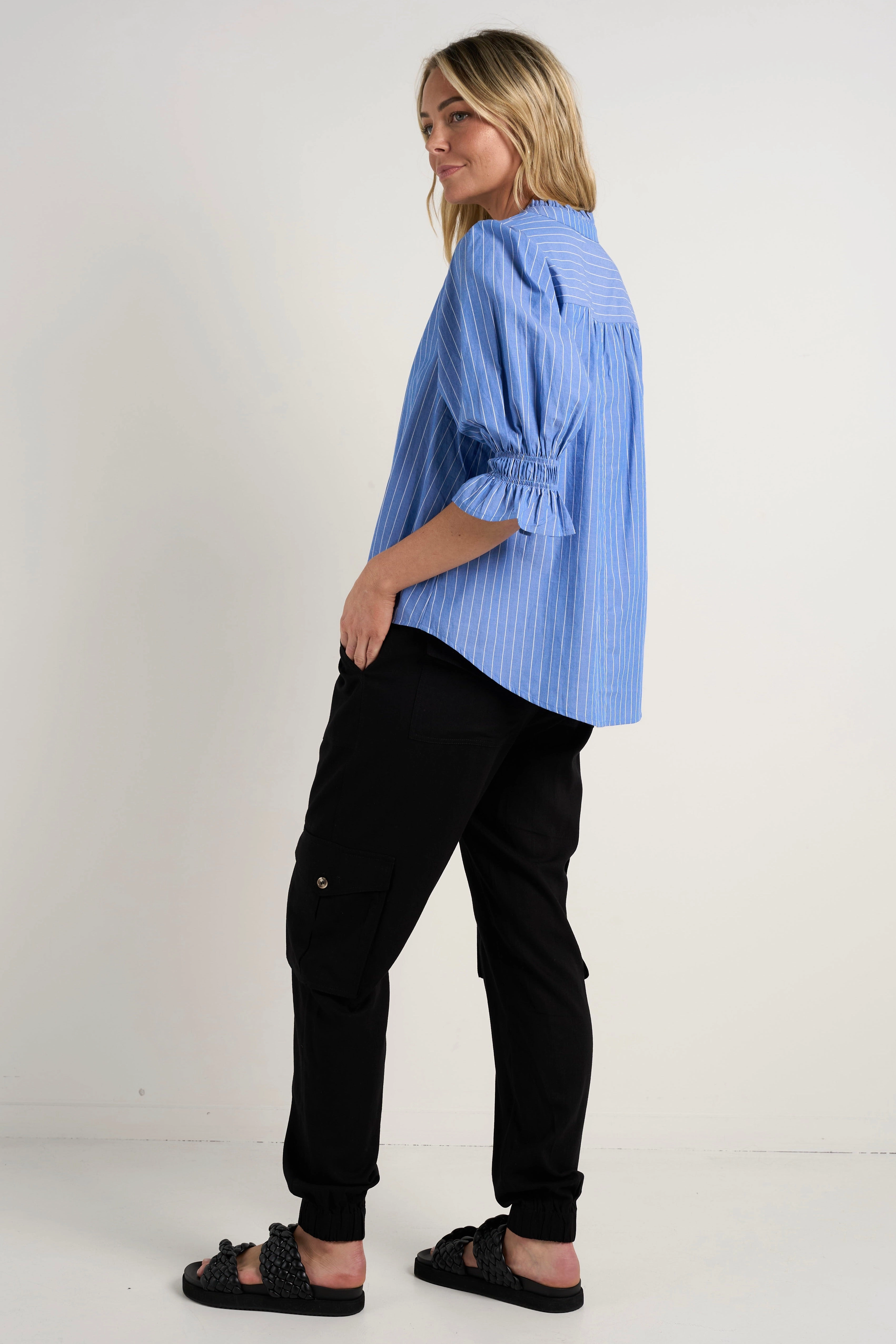 Debut Black Linen Viscose Jogger Style Pants Timeless Utility