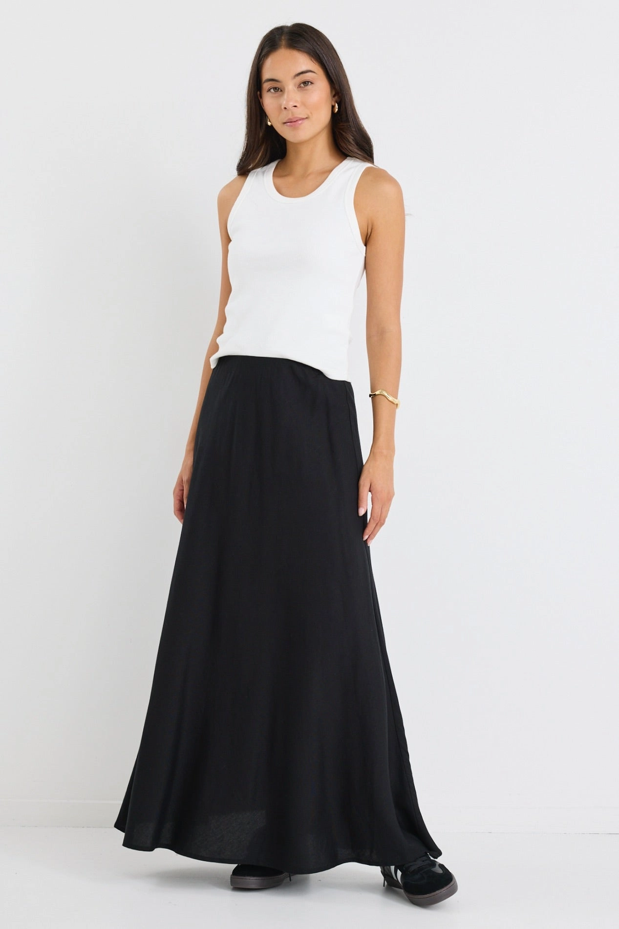 Modern Tones Summer Picnic Lagos Black Linen Blend Bias Maxi Skirt