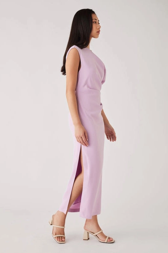 Regency Lilac Off Shoulder Midi Dress Silky Touch