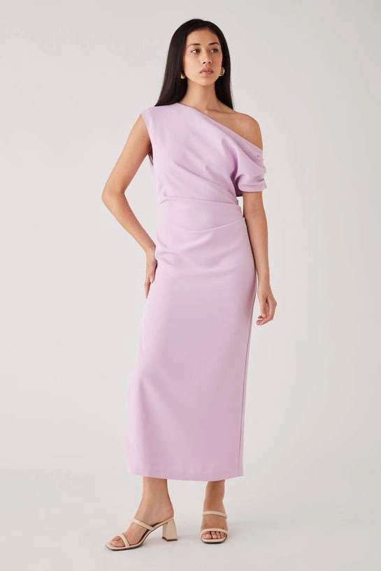 Regency Lilac Off Shoulder Midi Dress Seamless-Look Soft Mesh