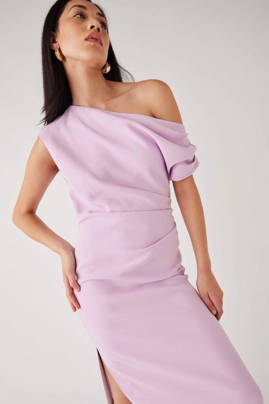 Regency Lilac Off Shoulder Midi Dress Artistic Edge