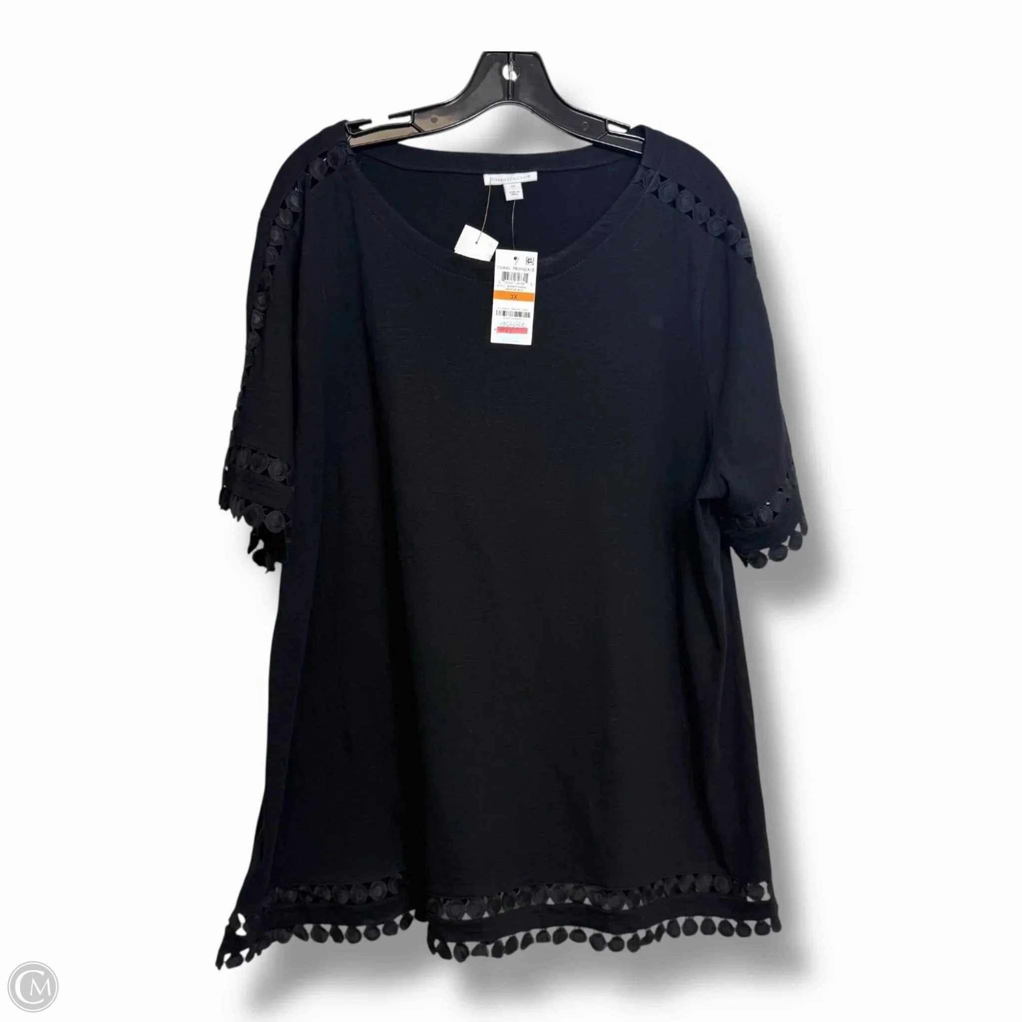 Top Short Sleeve By Charter Club In Black, Size: 3x Affordable Fashion Lightweight Weave