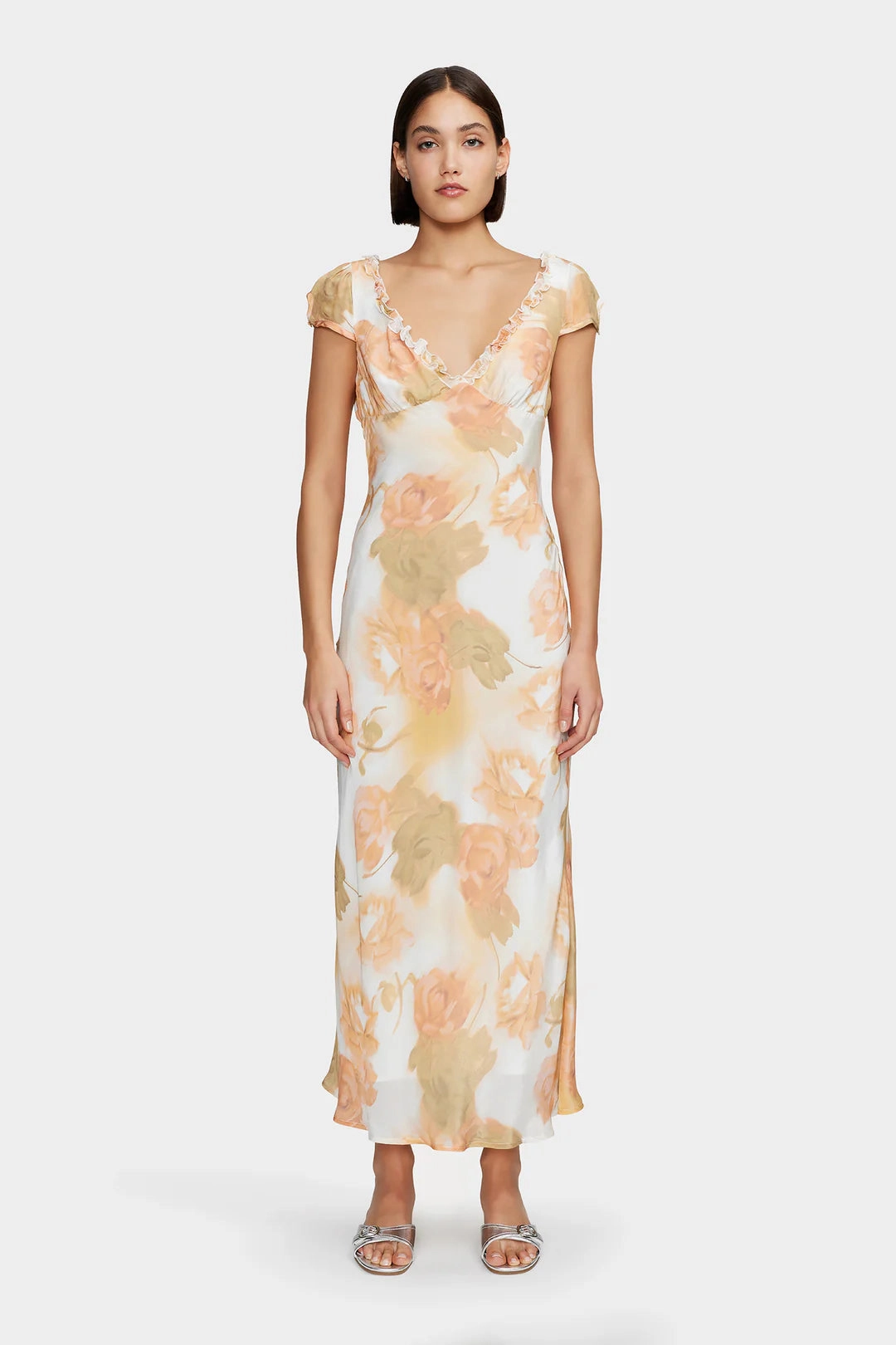 Elegant formal piece Sleek Volume Lottie Peachy Garden Cap Sleeve Midi Dress