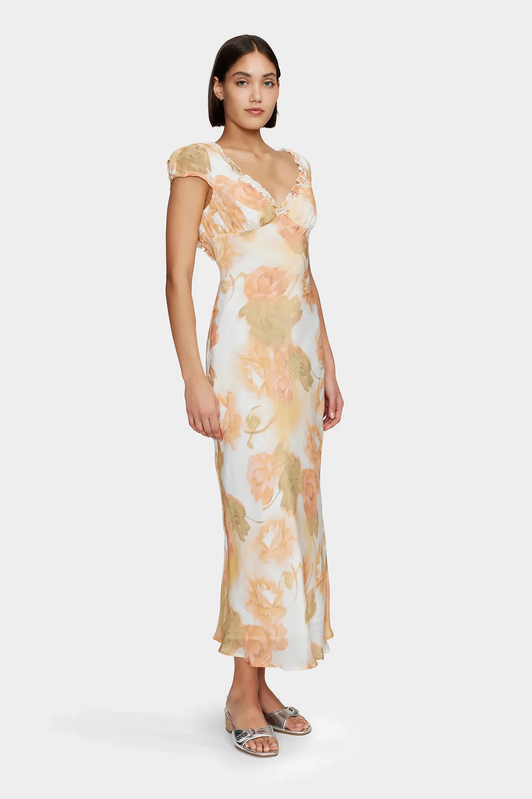 Lottie Peachy Garden Cap Sleeve Midi Dress Trendy Fit Look Elegant Mature