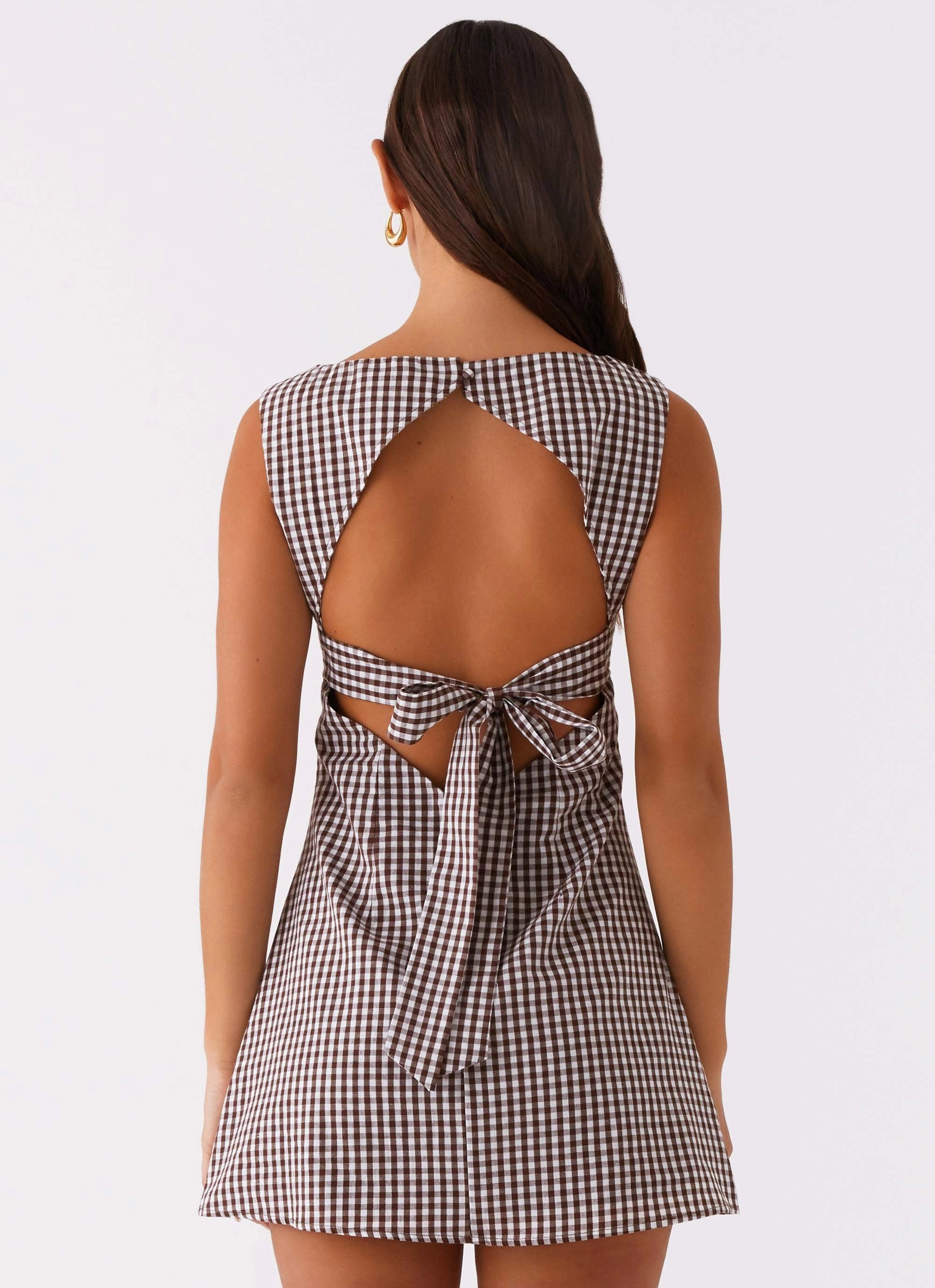 Lotus Tie Back Mini Dress - Chocolate Gingham Sister Glow Basic essential