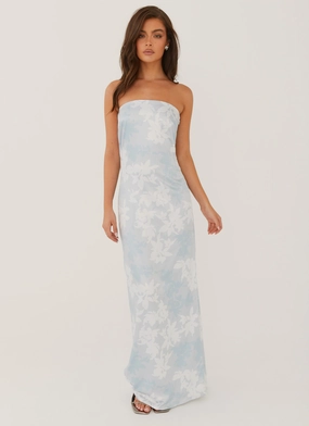 Love Me More Maxi Dress - Blue Blossom Flowing Texture