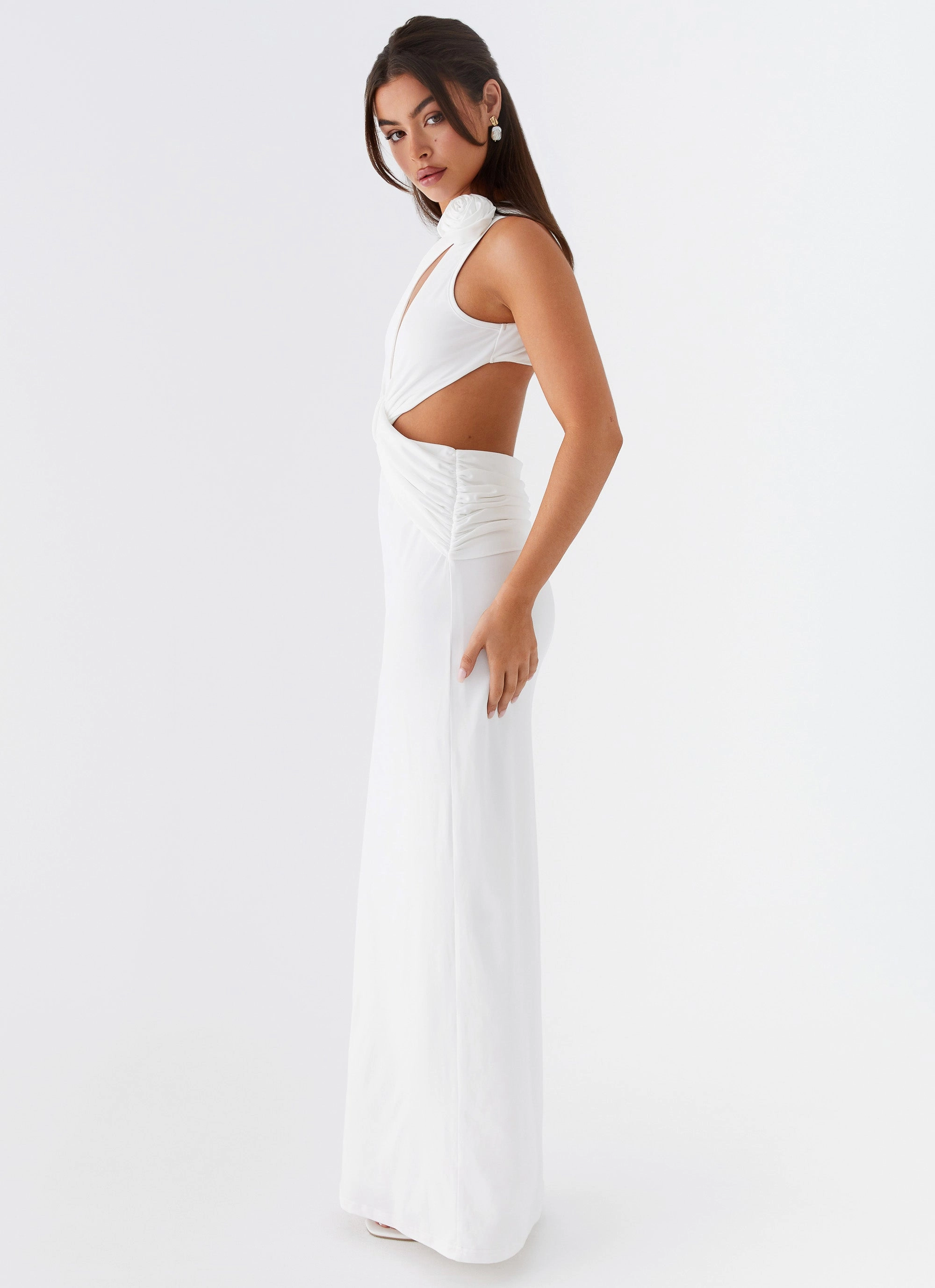 Front-Slit Lovesome Rosa Maxi Dress - White