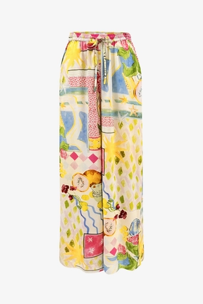 Speculate Pink Holiday Print Wide Leg Pants Street Inspired Smart Stretch
