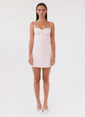 Travel Ready Light Aesthetic Bellissima Bustier Mini Dress - Pink Gingham