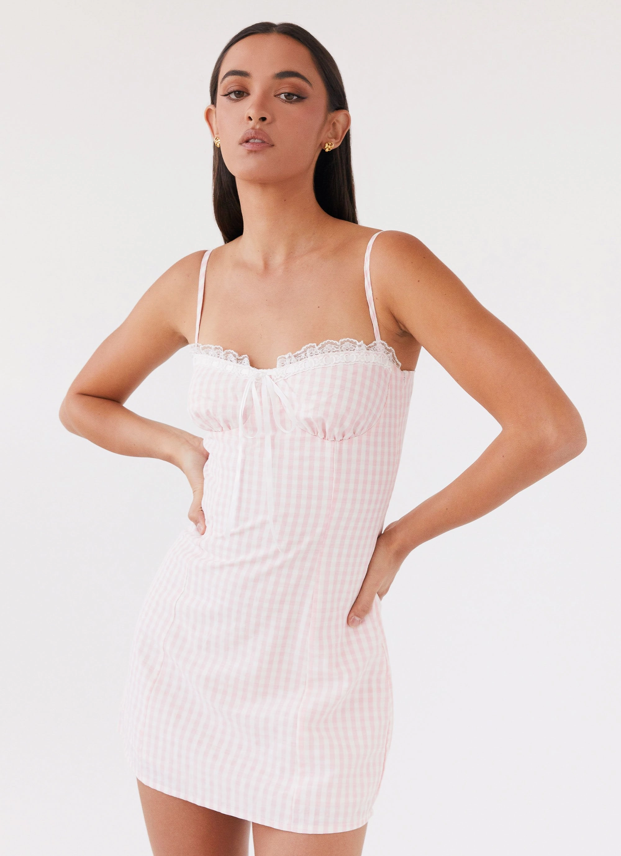 Street Casual Bellissima Bustier Mini Dress - Pink Gingham