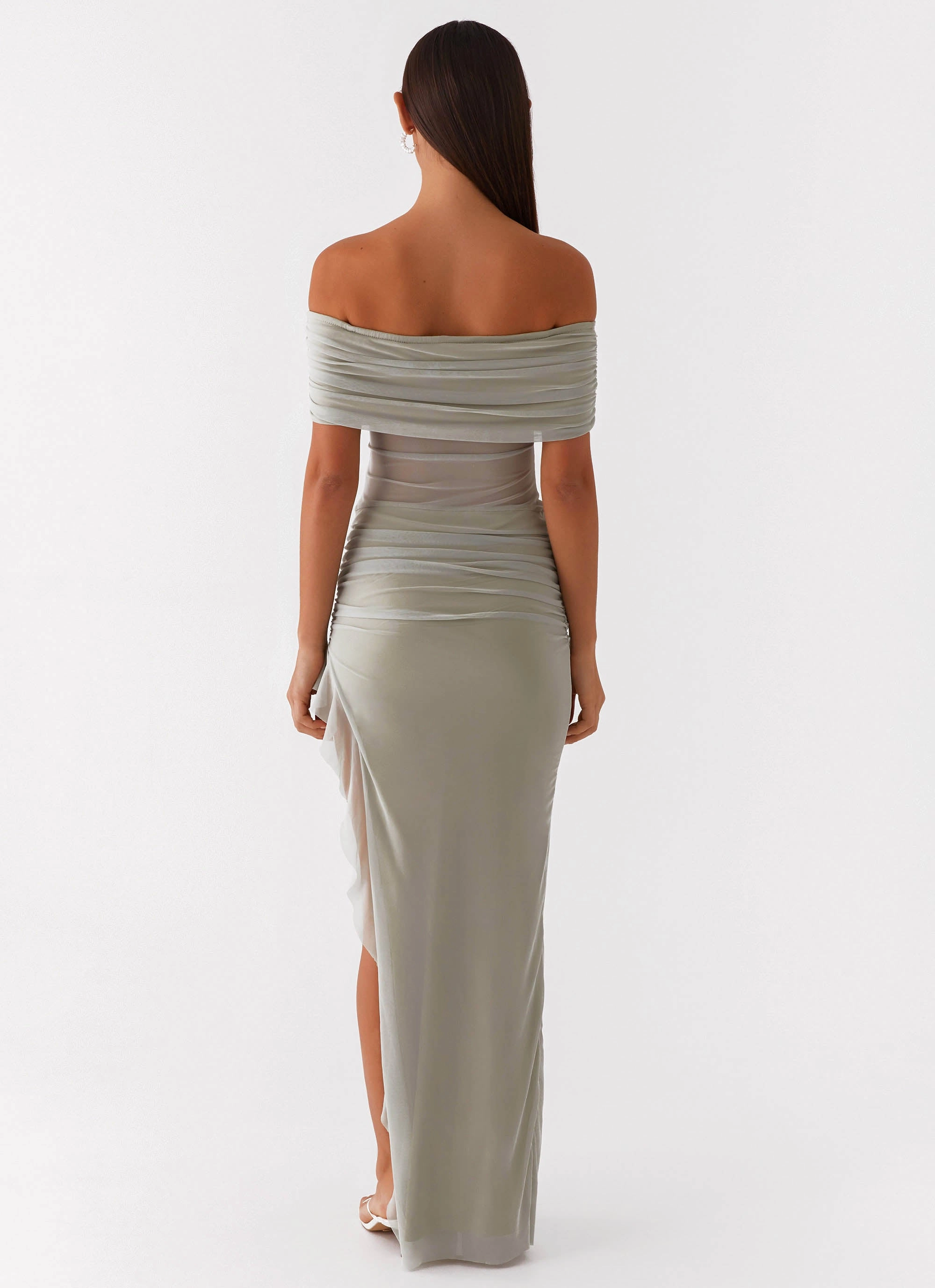 Sporty Look Sophisticated Waist Nelly Off Shoulder Maxi Dress - Pistachio