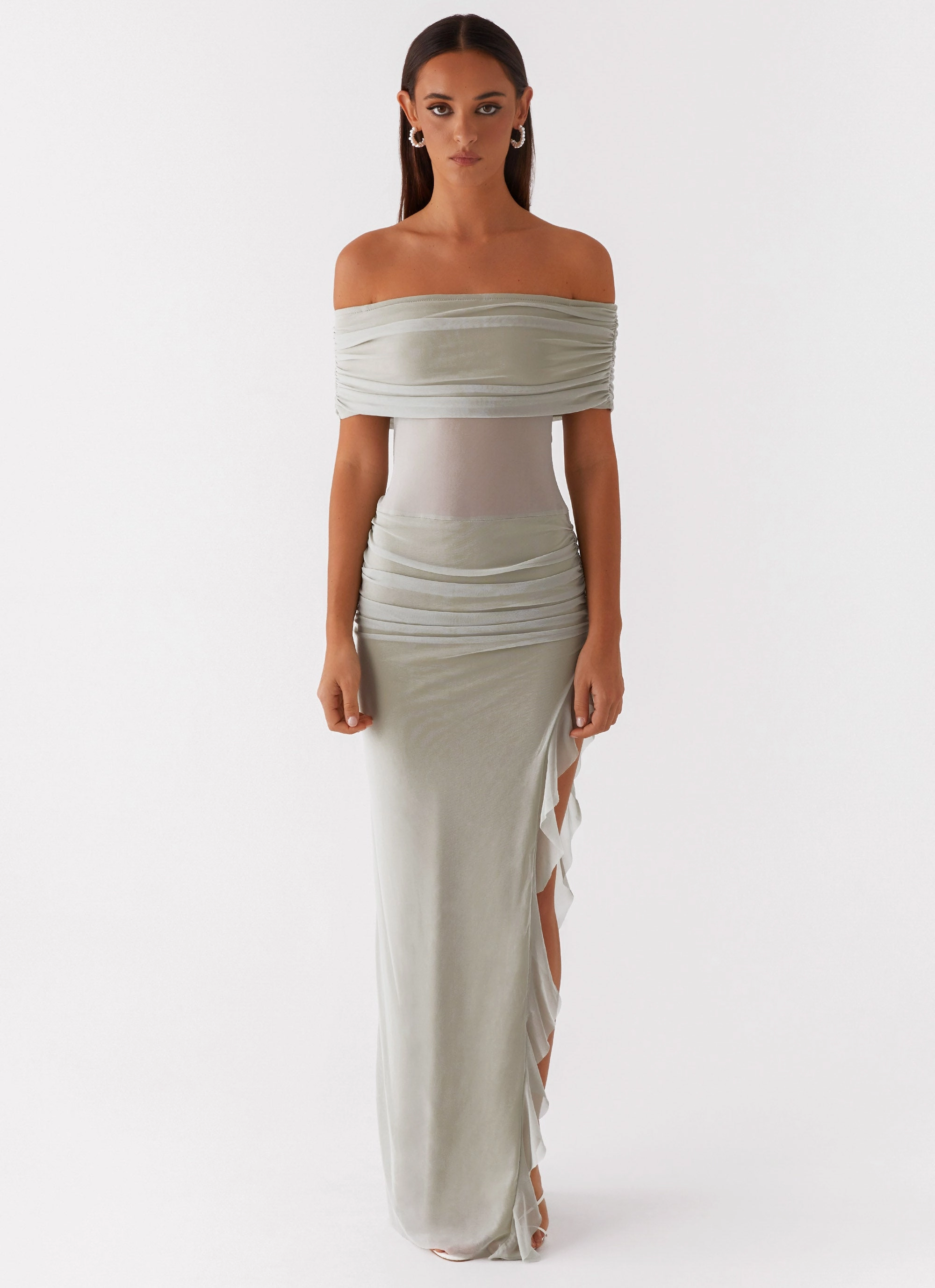Nelly Off Shoulder Maxi Dress - Pistachio Urban Spirit