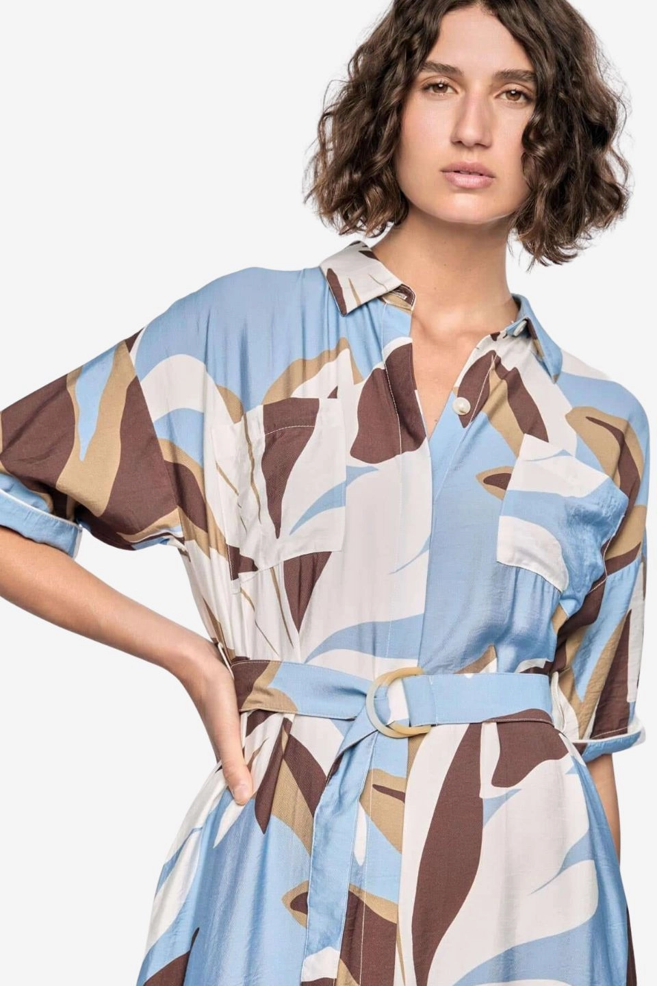 Maeve Blue Resort Print Short Sleeve Midi Shirt Dress Maternity-Fit