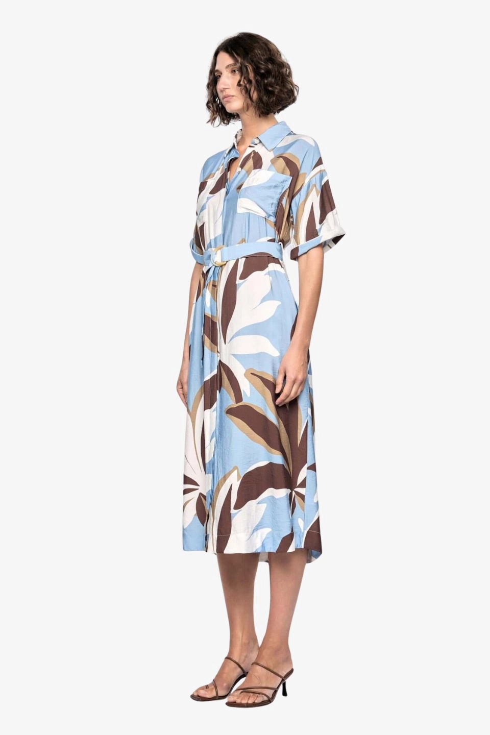 Maeve Blue Resort Print Short Sleeve Midi Shirt Dress Daywear Fit Perfect For Work